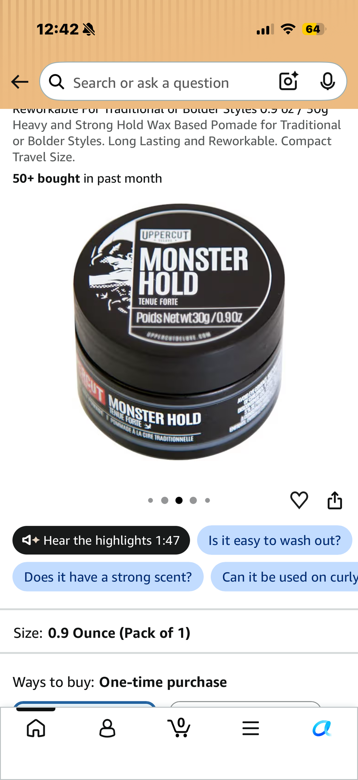 UPPERCUT DELUXE Monster Hold Pomade Midi, Heavy Hold Travel Size