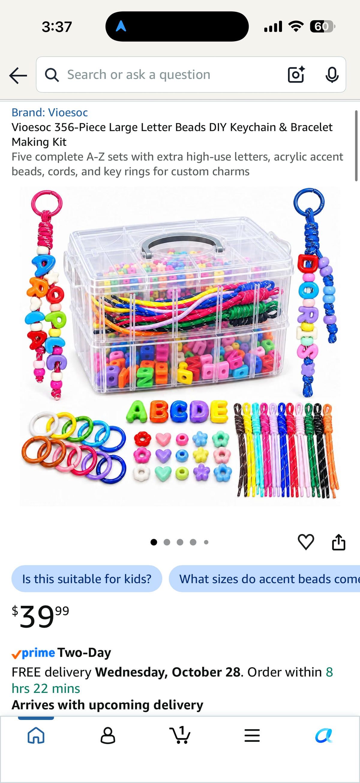 Vioesoc 356-Piece Large Letter Beads DIY Keychain & Bracelet Making Kit