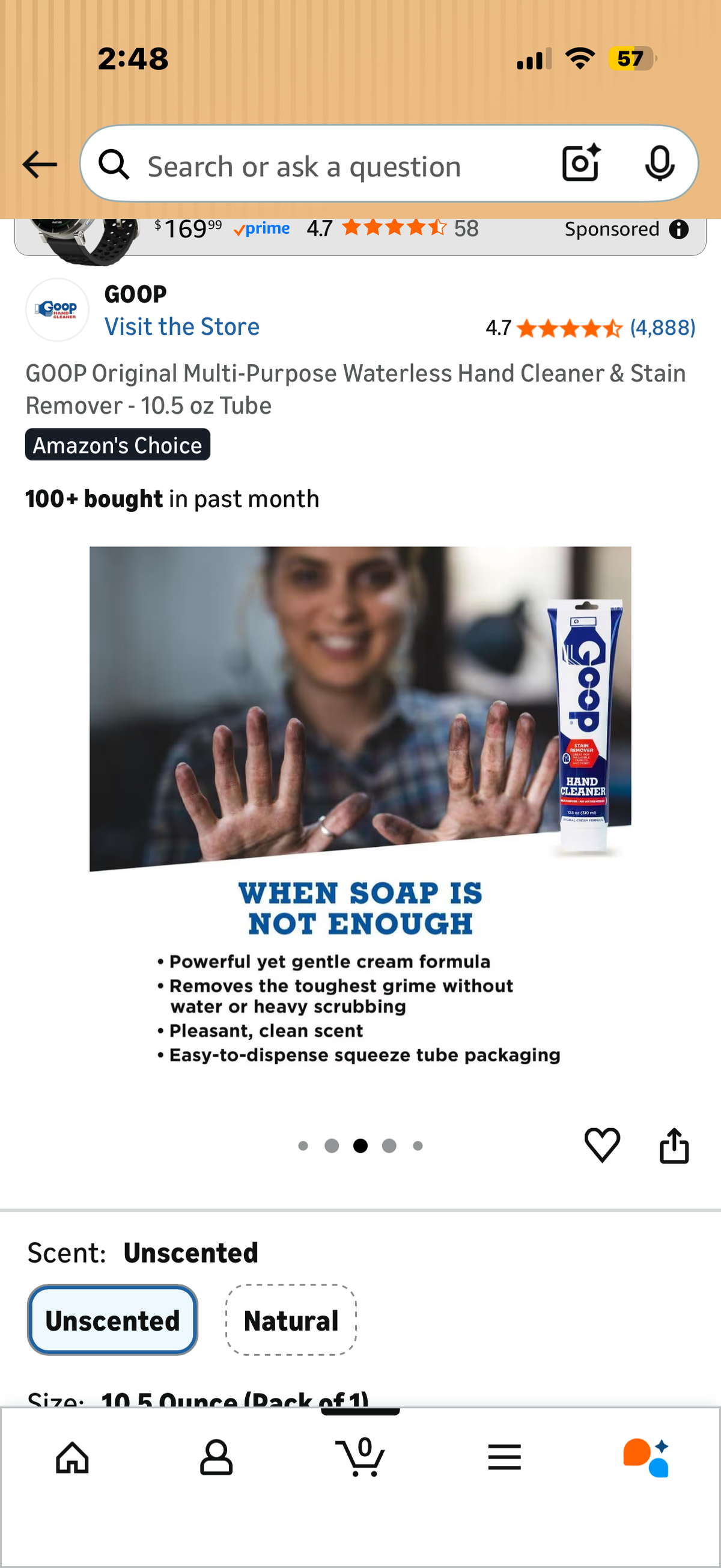 GOOP Original Multi-Purpose Waterless Hand Cleaner & Stain Remover - 10.5 oz Tube