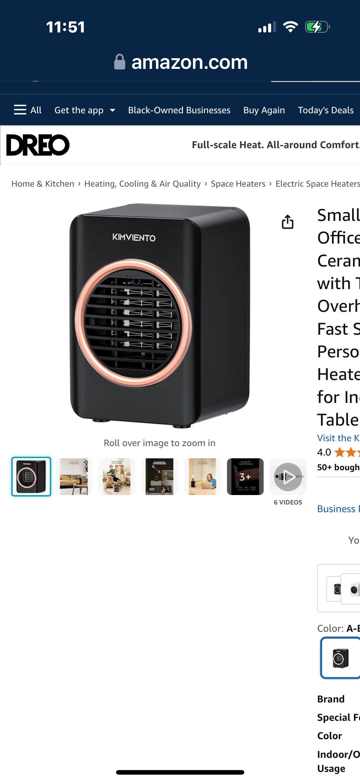 Small Space Heater for Office Home, 350W Ceramic Electric Heater with Tip-over Safety