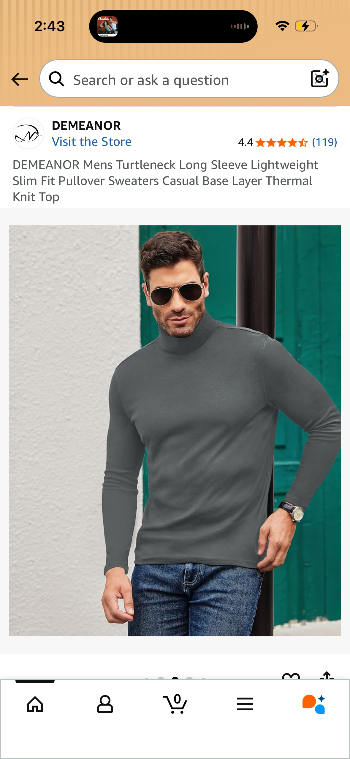DEMEANOR Mens Turtleneck Long Sleeve Lightweight Slim Fit Pullover Sweaters Casual Base Layer Thermal Knit Top (Size Small)