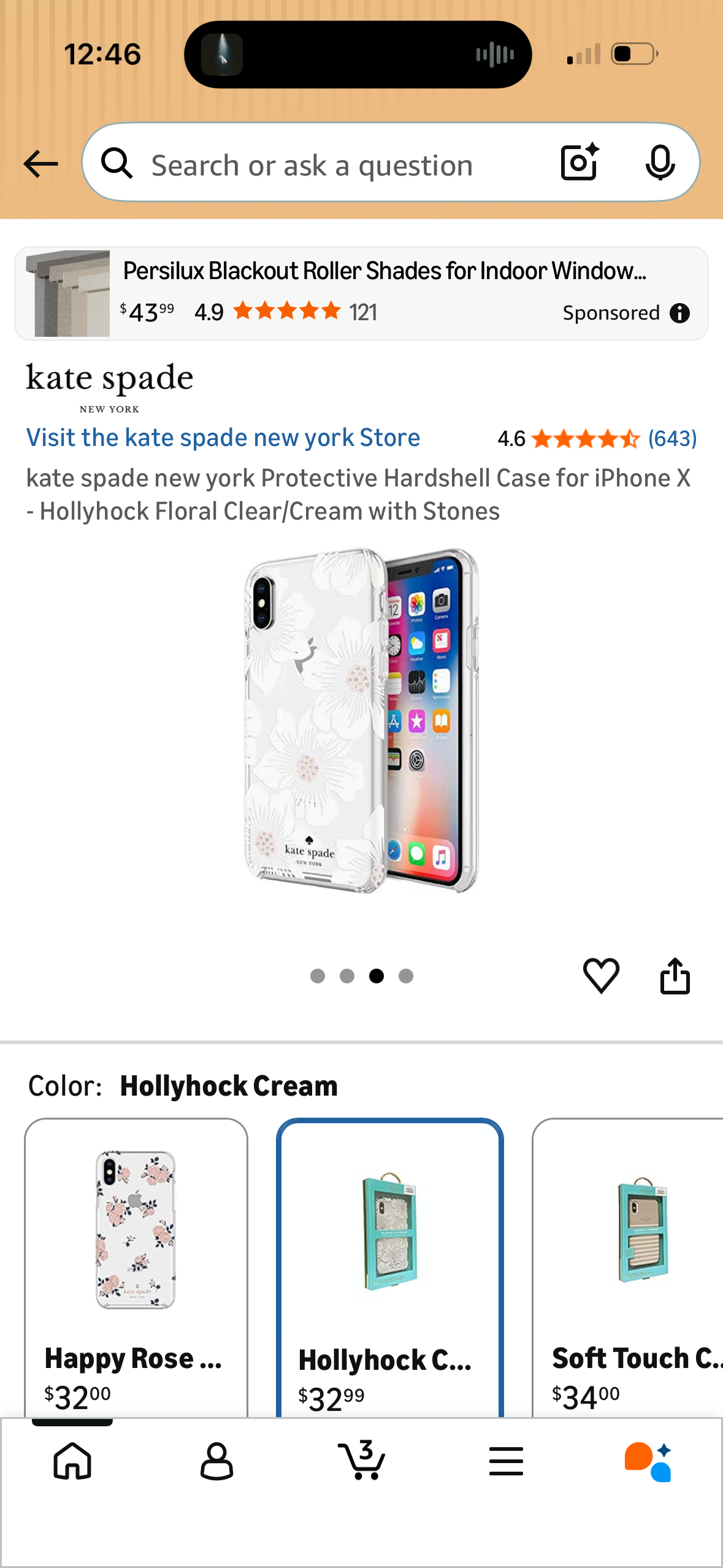 kate spade new york Protective Hardshell Case for iPhone X - Hollyhock Floral Clear/Cream with Stones