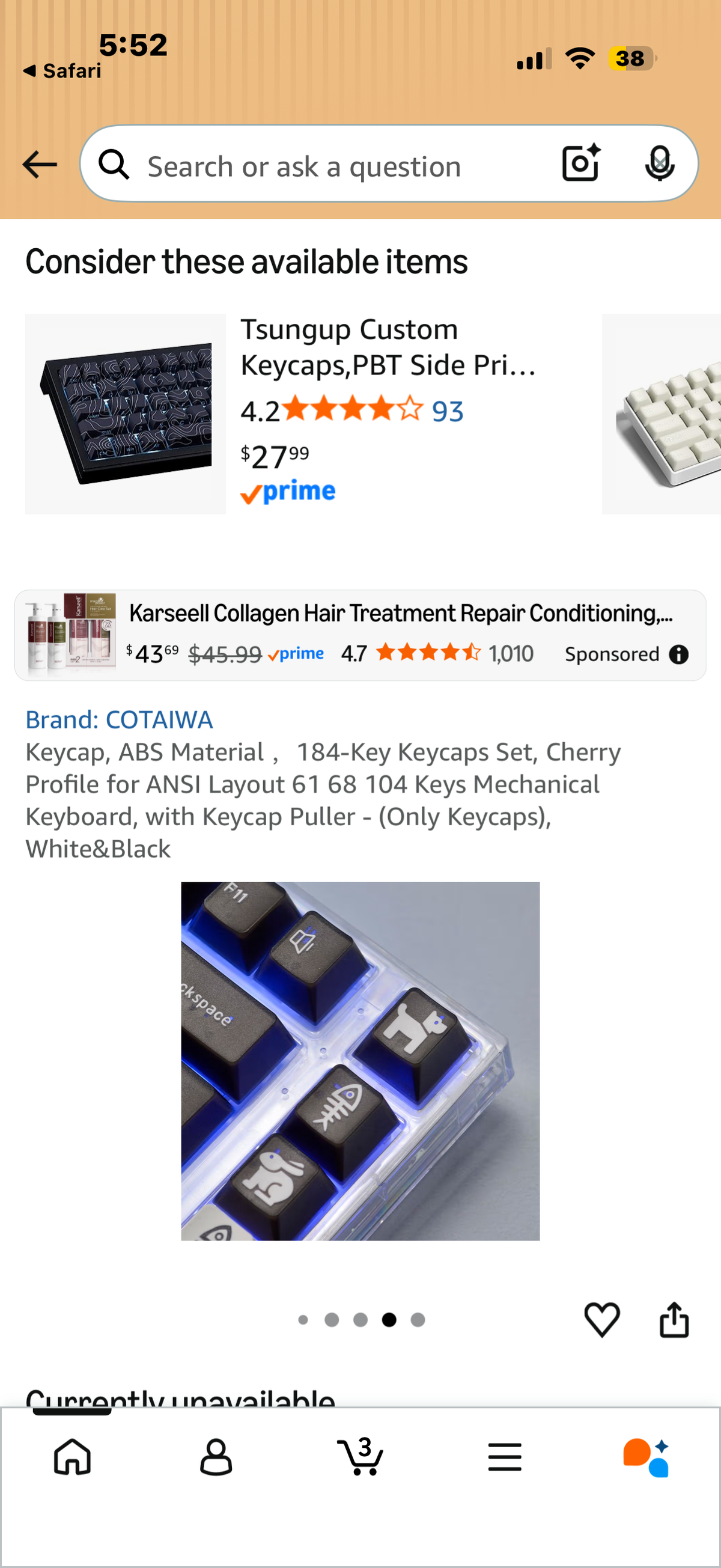 Keycap, ABS Material ,184-Key Keycaps Set, Cherry Profile for ANSI Layout 61 68 104 Keys Mechanical Keyboard, with Keycap Puller - (Only Keycaps), White&Black