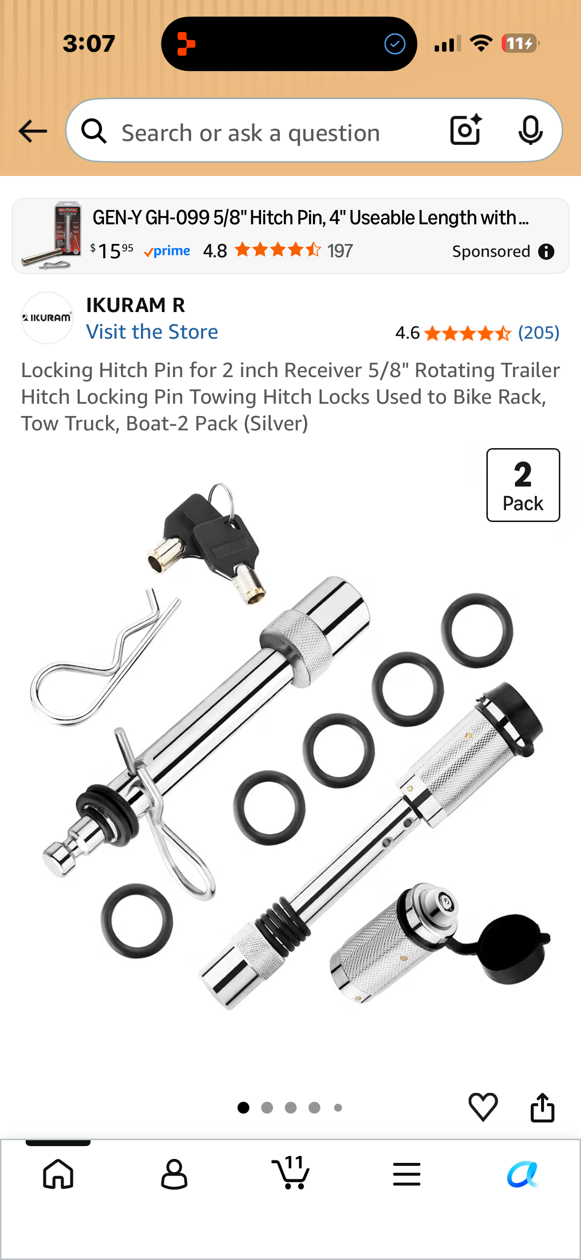 Locking Hitch Pin for 2 inch Receiver 5/8" Rotating Trailer Hitch Locking Pin Towing Hitch Locks Used to Bike Rack, Tow Truck, Boat-2 Pack (Silver)