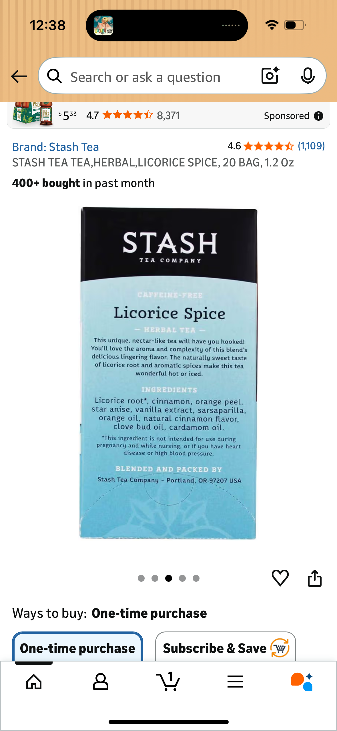 STASH TEA TEA, HERBAL, LICORICE SPICE, 20 BAG, 1.2 Oz