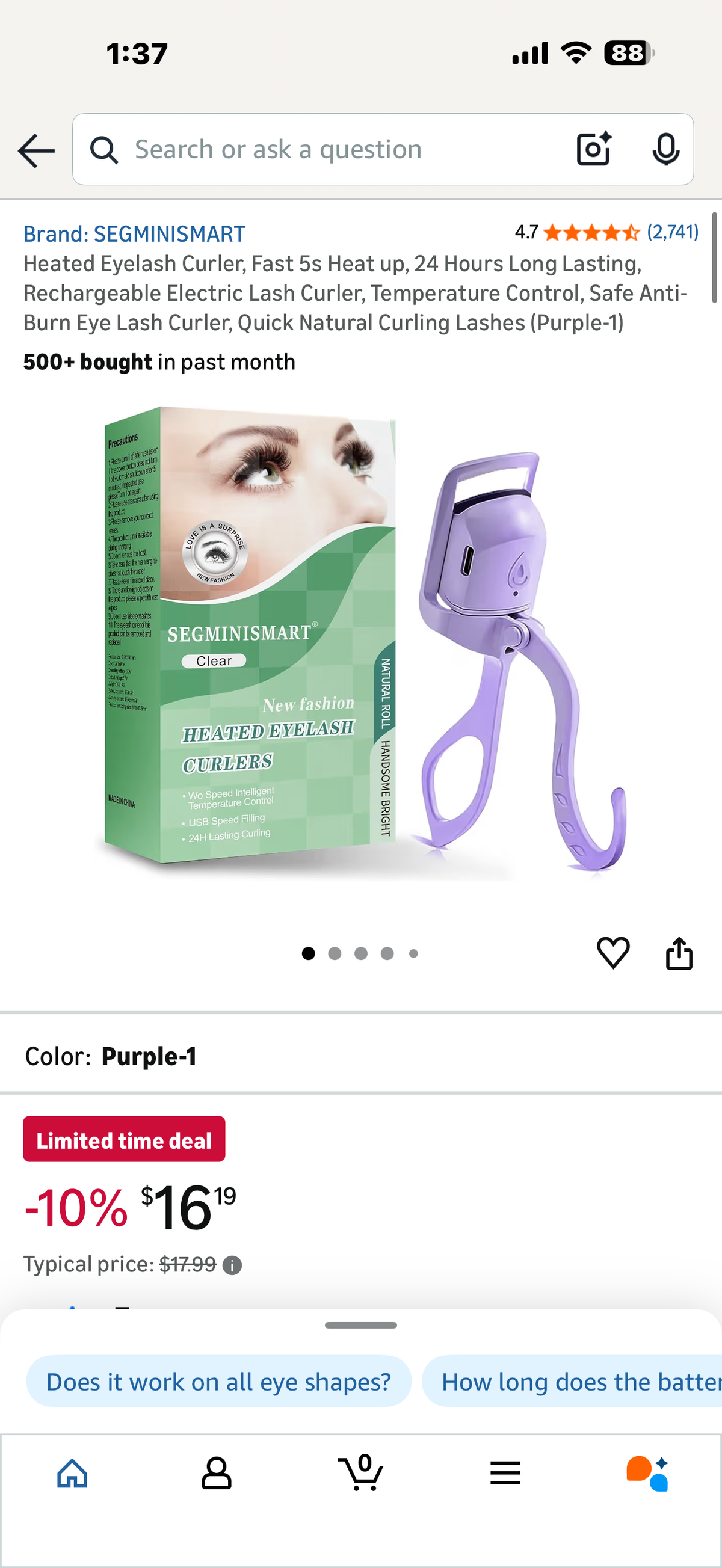 Heated Eyelash Curler, Fast 5s Heat up, 24 Hours Long Lasting, Rechargeable Electric Lash Curler, Temperature Control, Safe Anti-Burn Eye Lash Curler, Quick Natural Curling Lashes (White)