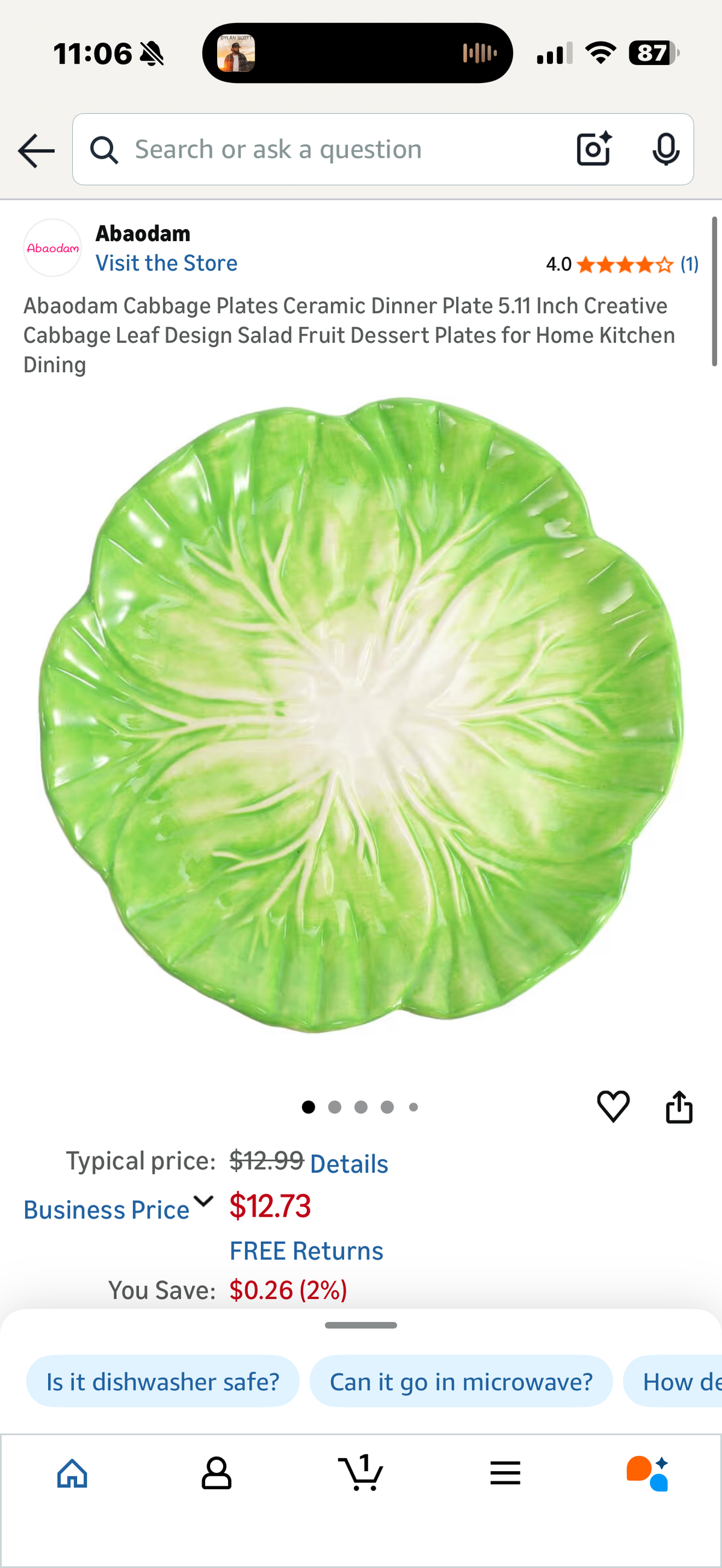 Abaodam Cabbage Plates Ceramic Dinner Plate 5.11 Inch Creative Cabbage Leaf Design Salad Fruit Dessert Plates for Home Kitchen Dining