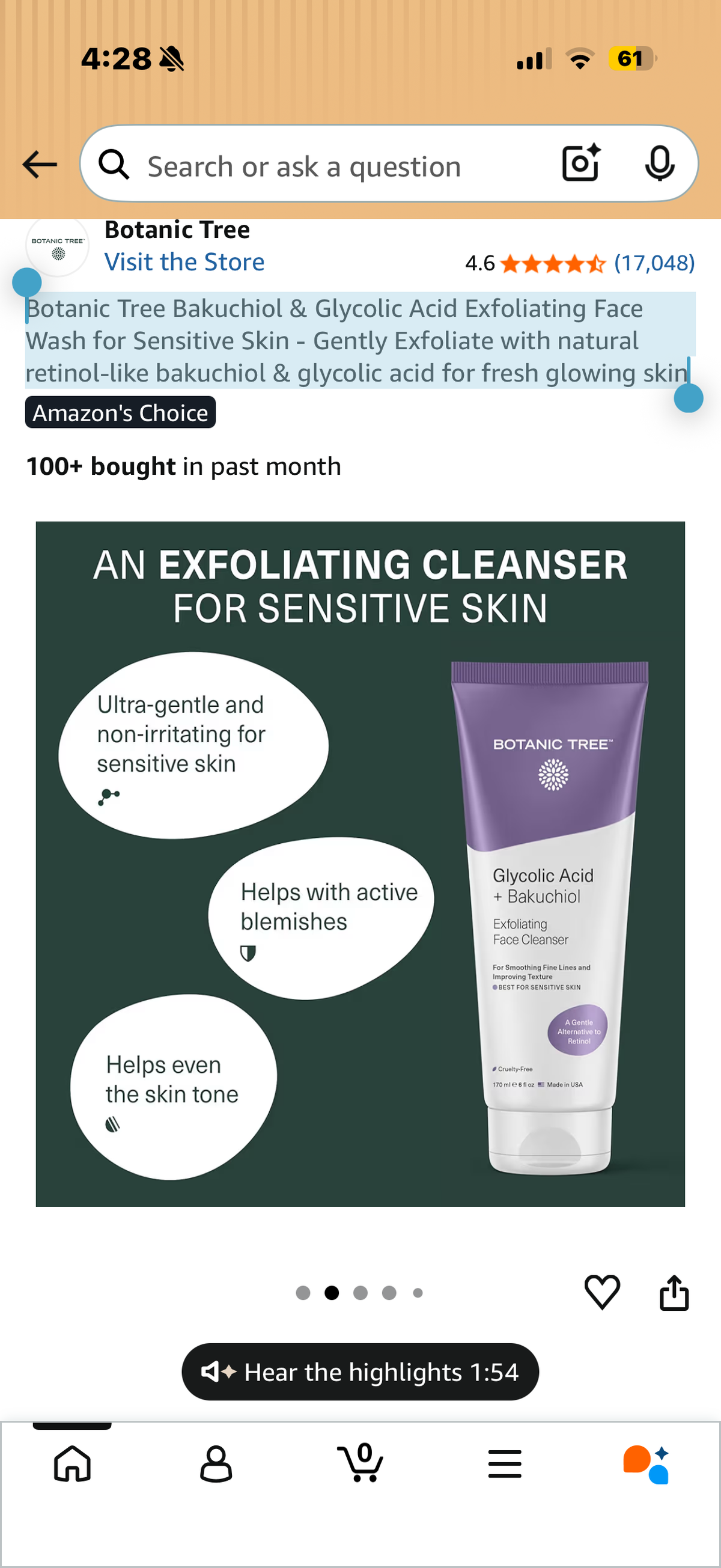 Botanic Tree Bakuchiol & Glycolic Acid Exfoliating Face Wash for Sensitive Skin - Gently Exfoliate