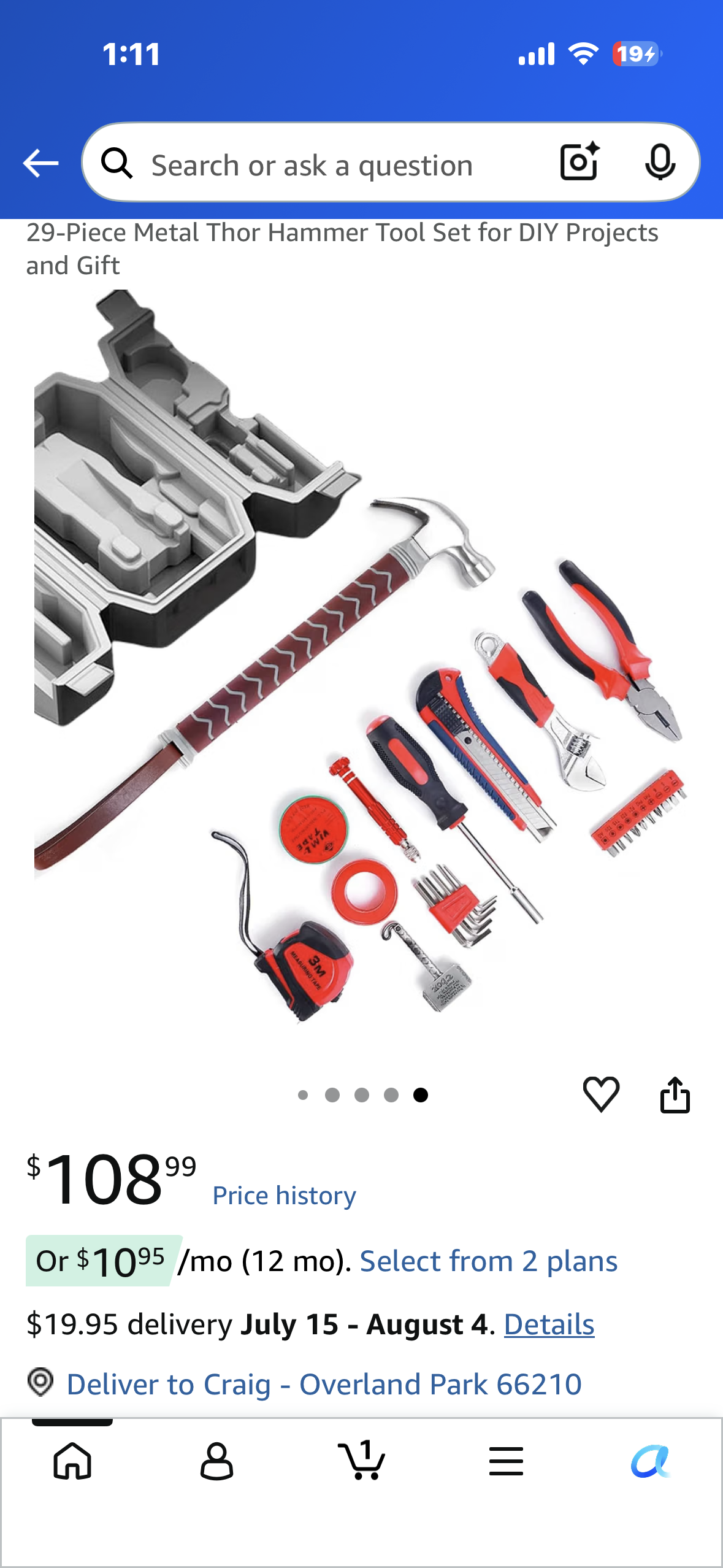 Thor Hammer Tool Set - Thor Hammer Tool Set - Full Size Thor Hammer Contains An Entire Box Of Tools Inside