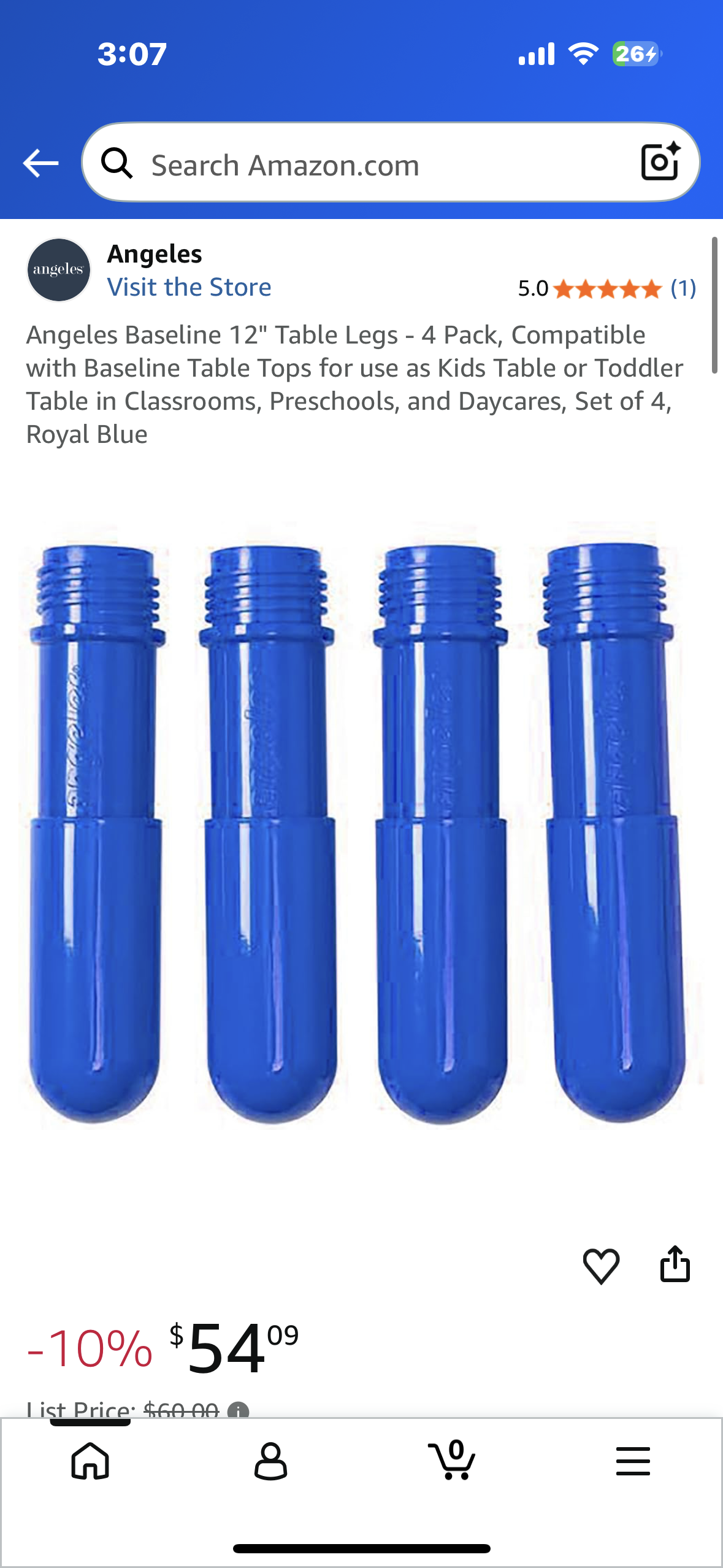 12" Table Legs - 4 Pack, Compatible with Baseline Table Tops for use as Kids Table or Toddler Table in Classrooms, Preschools, and Daycares, Set of 4, Royal Blue
