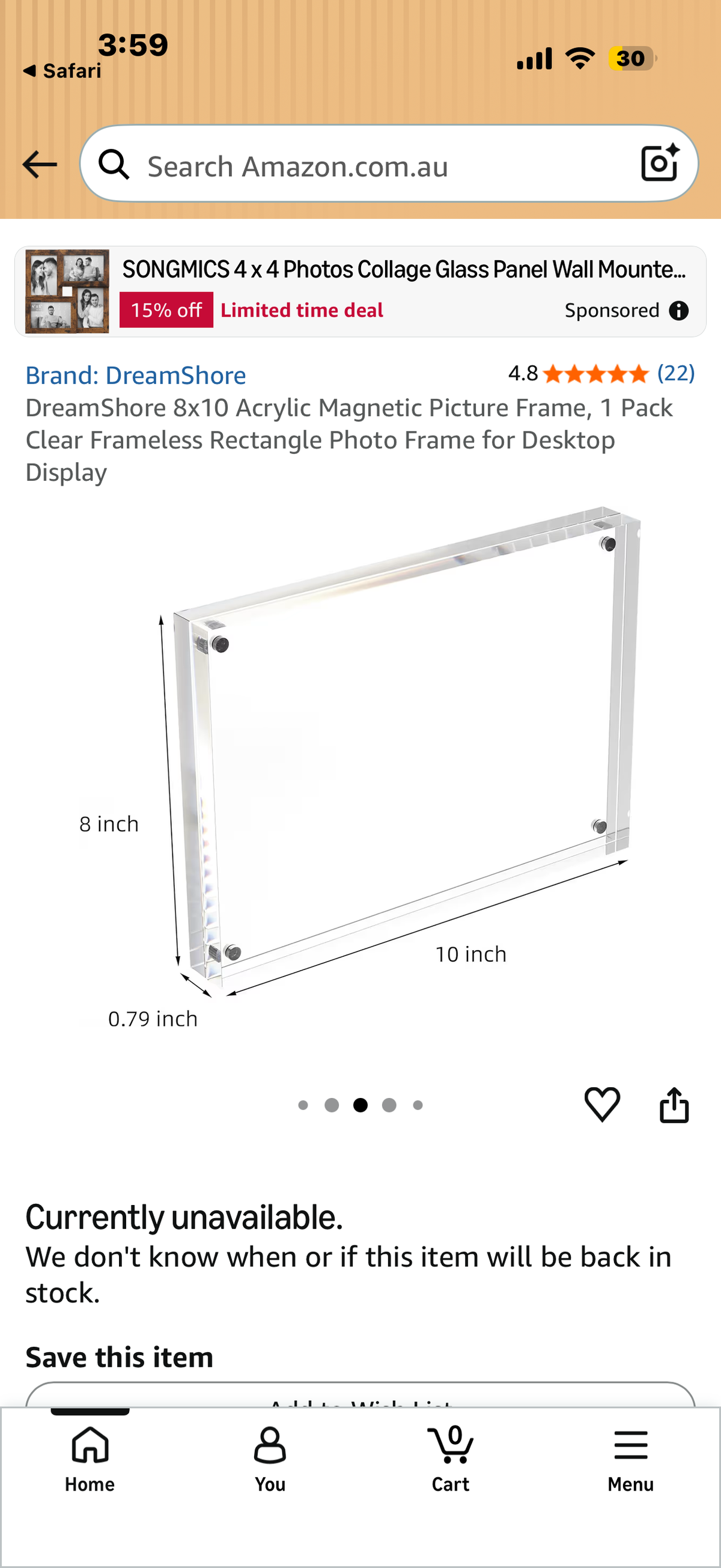 DreamShore 8x10 Acrylic Magnetic Picture Frame, 1 Pack Clear Frameless Rectangle Photo Frame for Desktop Display