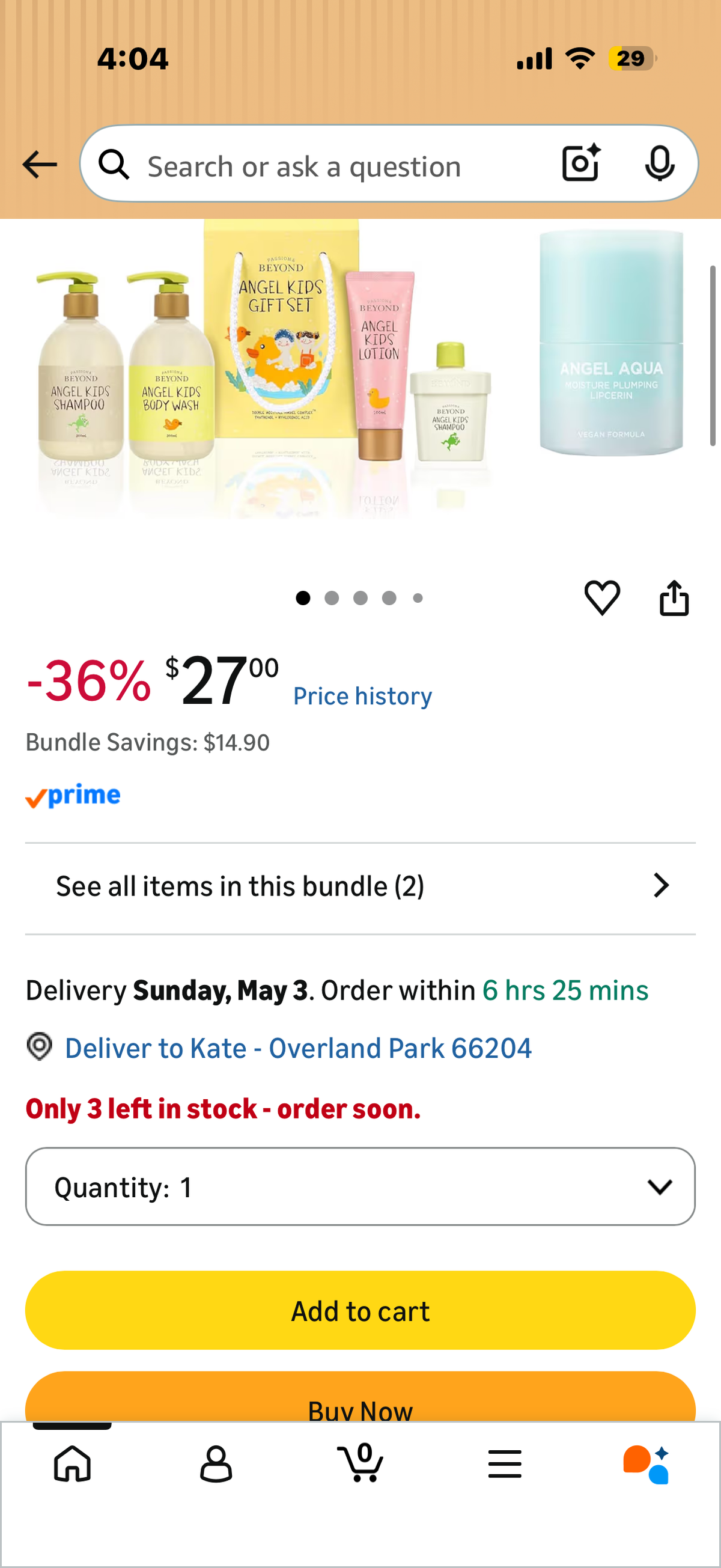 Angel Kids Baby Bath Gift Set (25.7fl oz , 3-Piece Bath & Shower Set)
