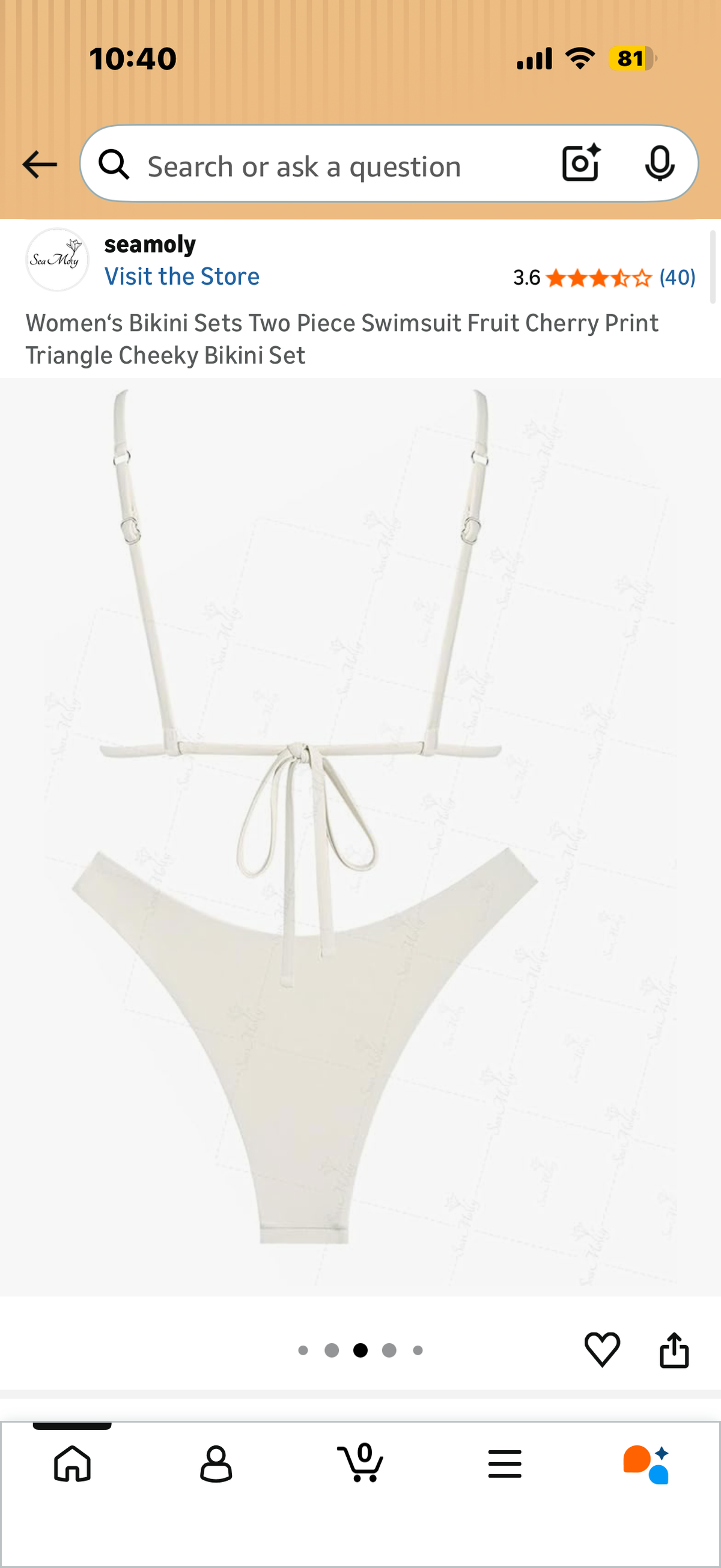 Women‘s Bikini Sets Two Piece Swimsuit Crystal Cream Triangle Cheeky Bikini Set (Size Large)