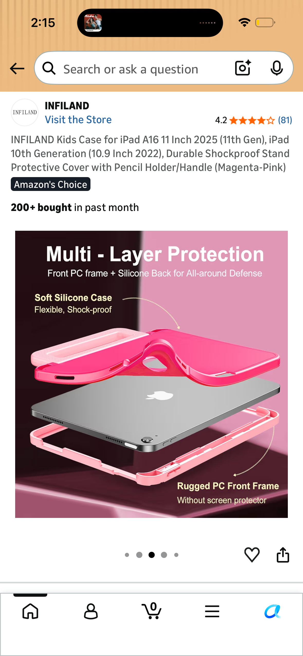 INFILAND Kids Case for iPad A16 11 Inch 2025 (11th Gen), iPad 10th Generation (10.9 Inch 2022), Durable Shockproof Stand Protective Cover with Pencil Holder/Handle (Magenta-Pink)