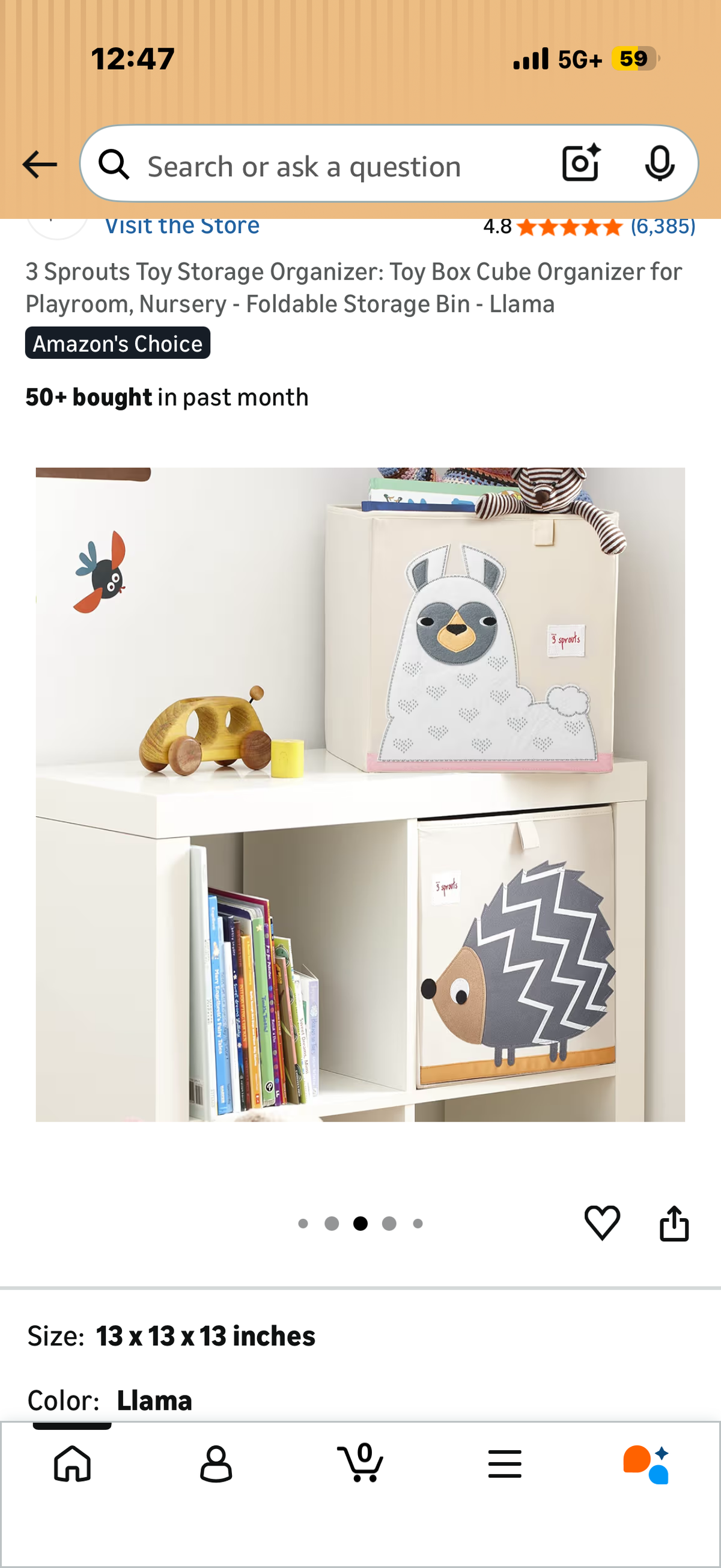 3 Sprouts Toy Storage Organizer: Toy Box Cube Organizer for Playroom, Nursery - Foldable Storage Bin - Llama