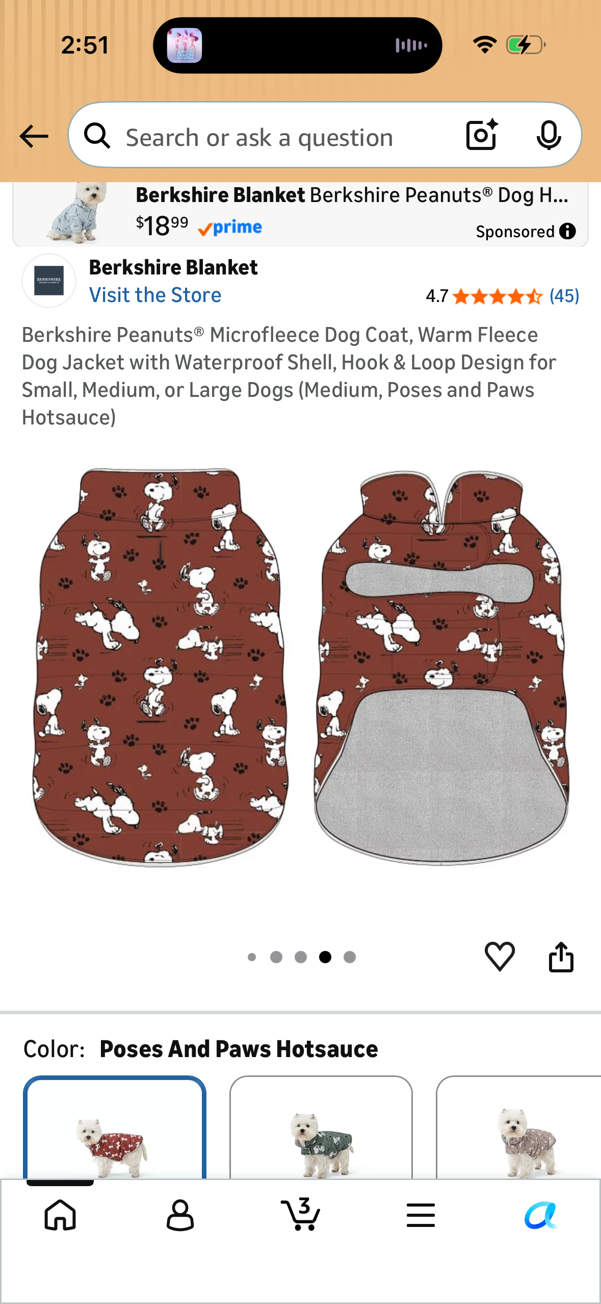 Berkshire Peanuts® Microfleece Dog Coat, Warm Fleece Dog Jacket with Waterproof Shell, Hook & Loop Design for Small, Medium, or Large Dogs (Size Medium)