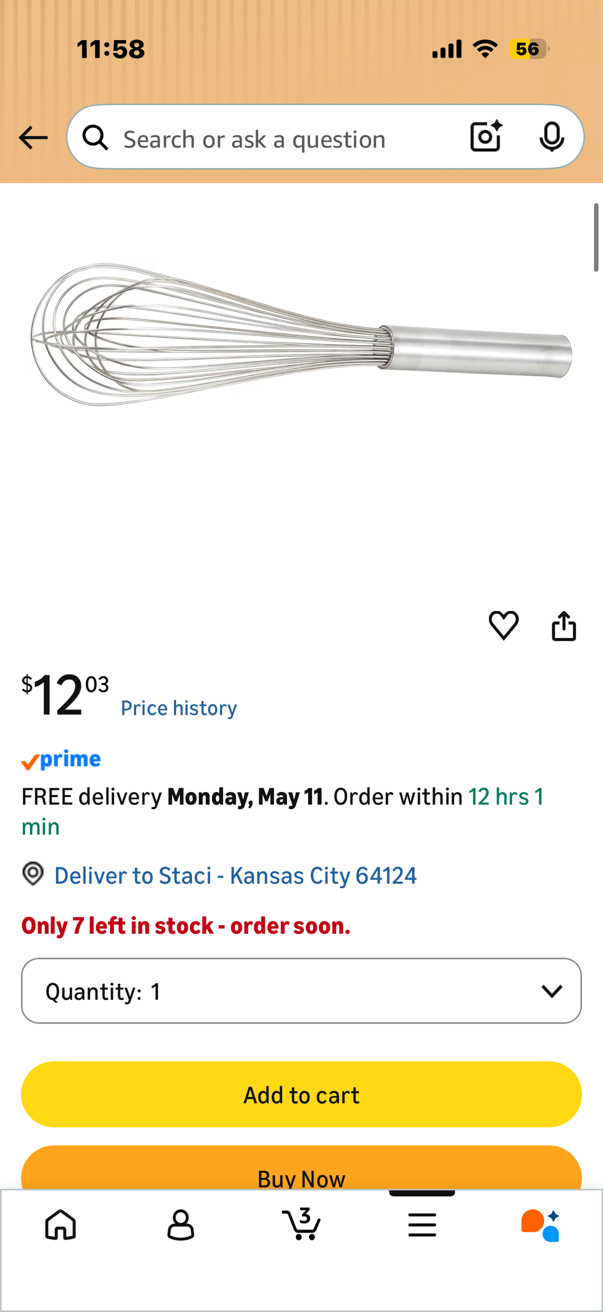 Winco Stainless Steel Piano Wire Whip, 18-Inch