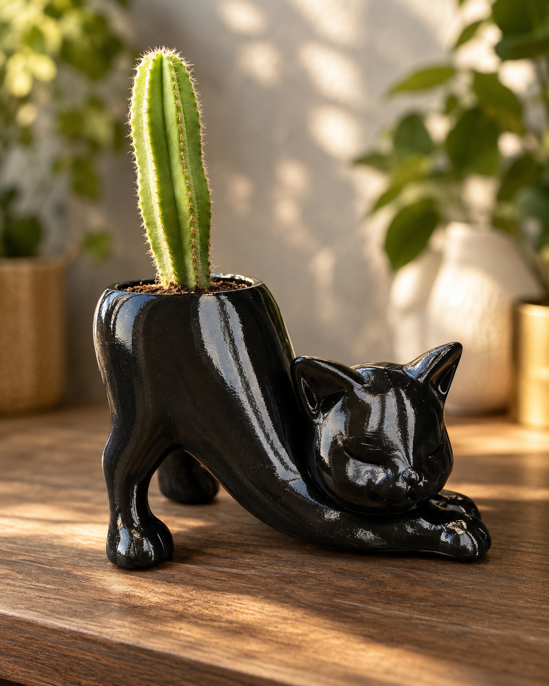 Black Cat Planter for Cactus and Succulents 6.4 x 4 inches