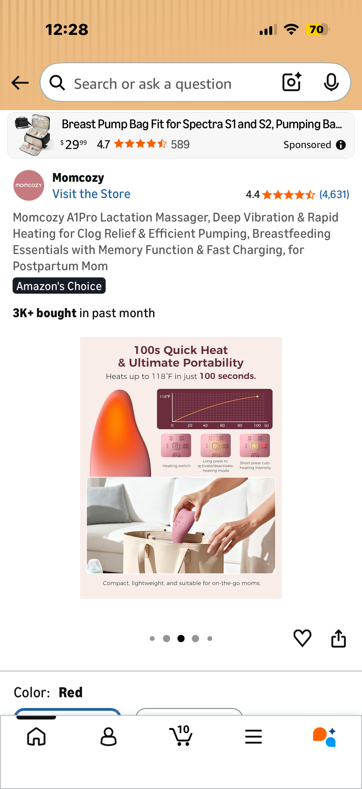 Momcozy A1Pro Lactation Massager, Deep Vibration & Rapid Heating for Clog Relief & Efficient Pumping, Breastfeeding Essentials with Memory Function & Fast Charging, for Postpartum Mom