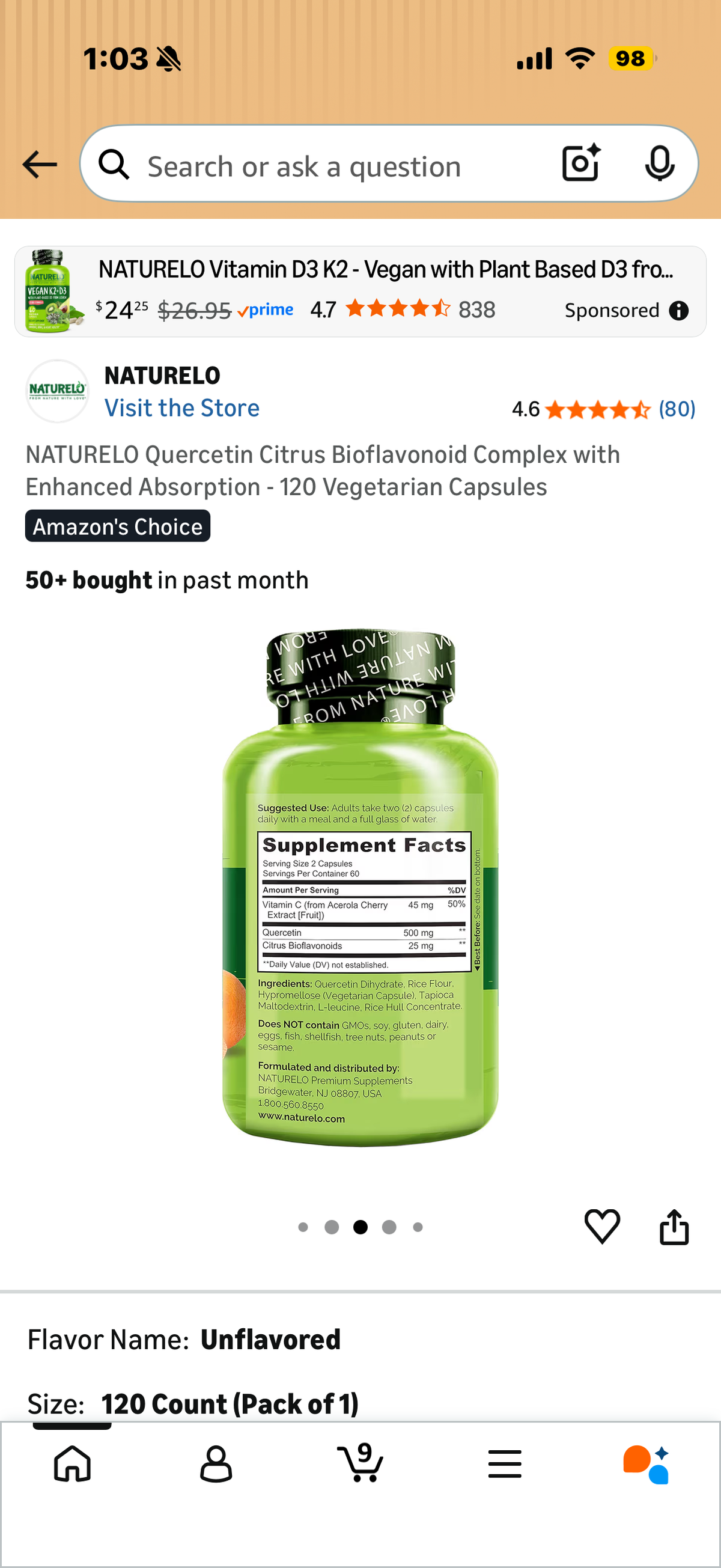 NATURELO Quercetin Citrus Bioflavonoid Complex with Enhanced Absorption - 120 Vegetarian Capsules