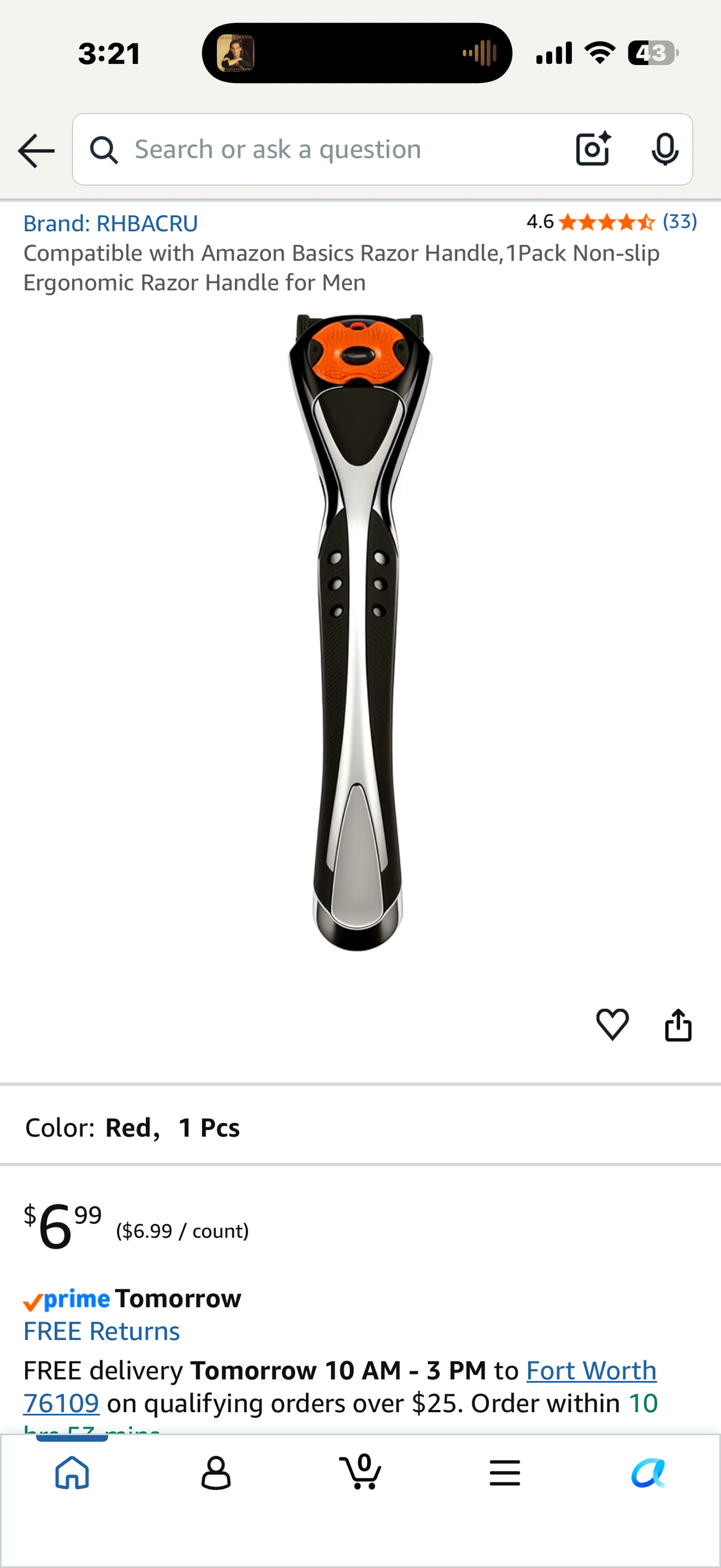 Compatible with Amazon Basics Razor Handle,1Pack Non-slip Ergonomic Razor Handle for Men
