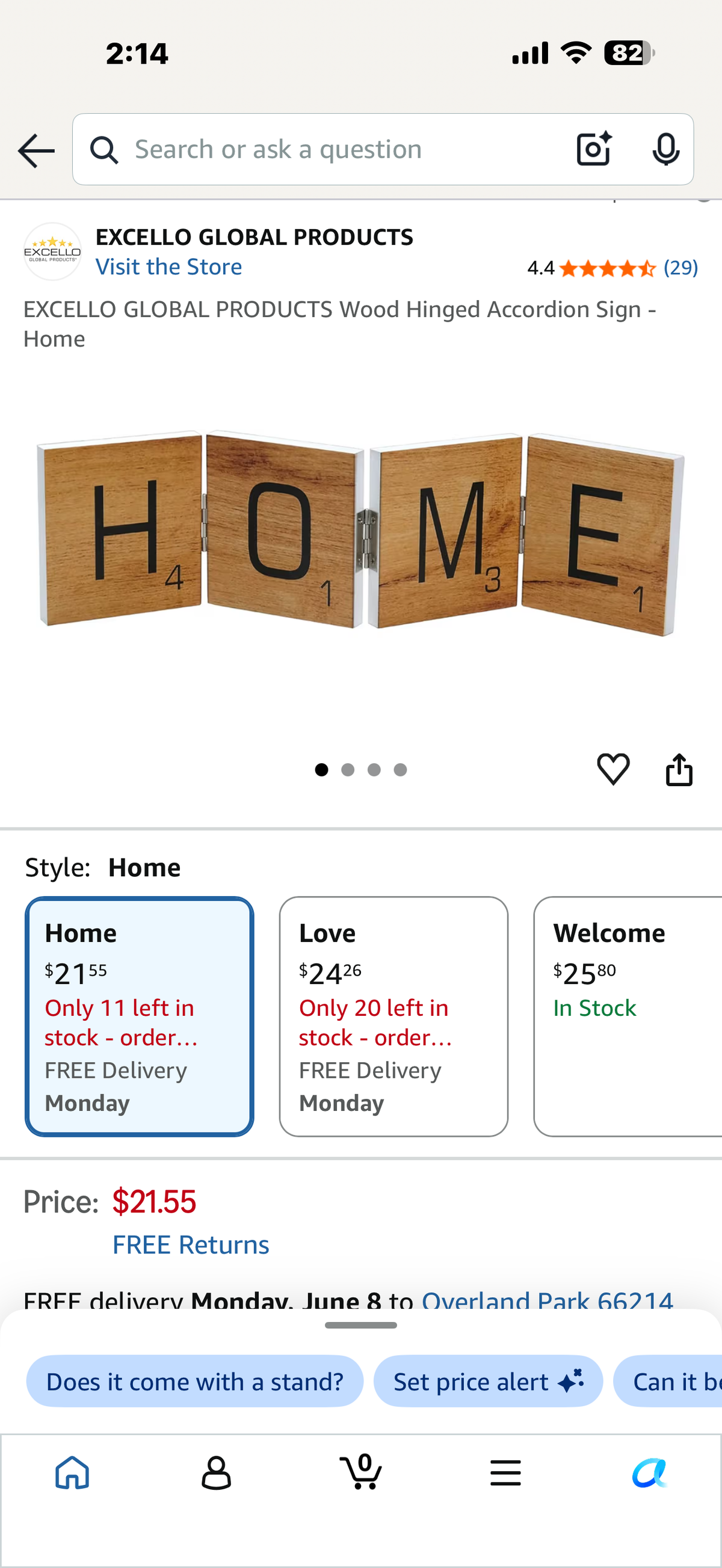 EXCELLO GLOBAL PRODUCTS Wood Hinged Accordion Sign - Home