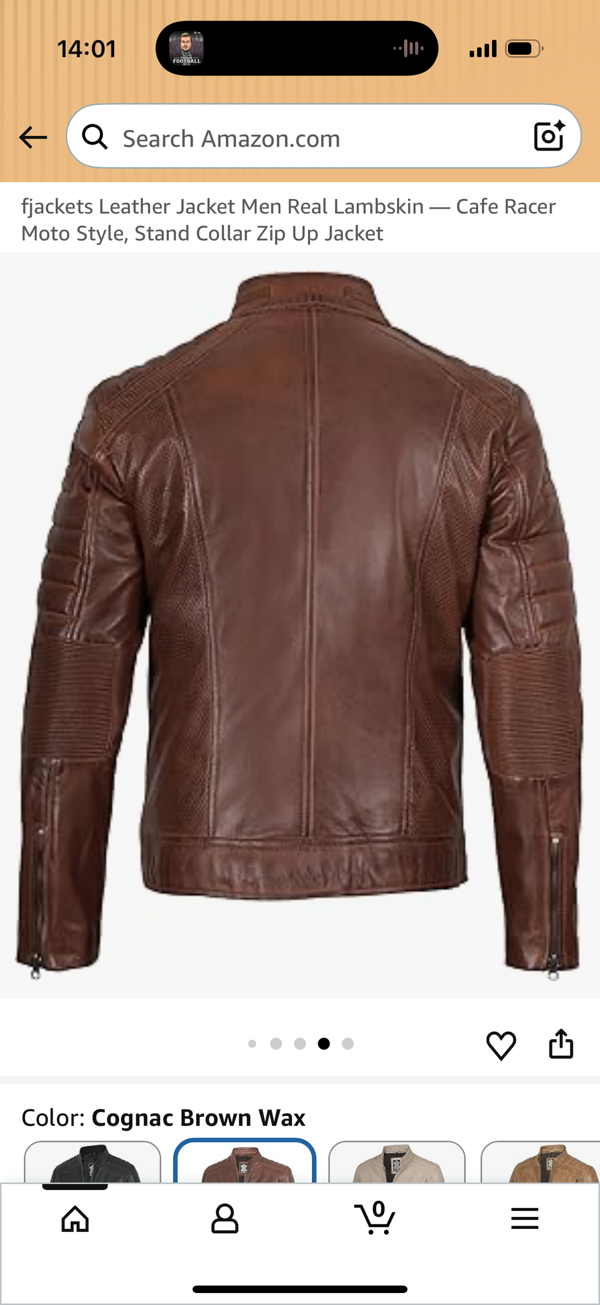 Leather Jacket Men Real Lambskin — Cafe Racer Moto Style, Stand Collar Zip Up Jacket XXXL