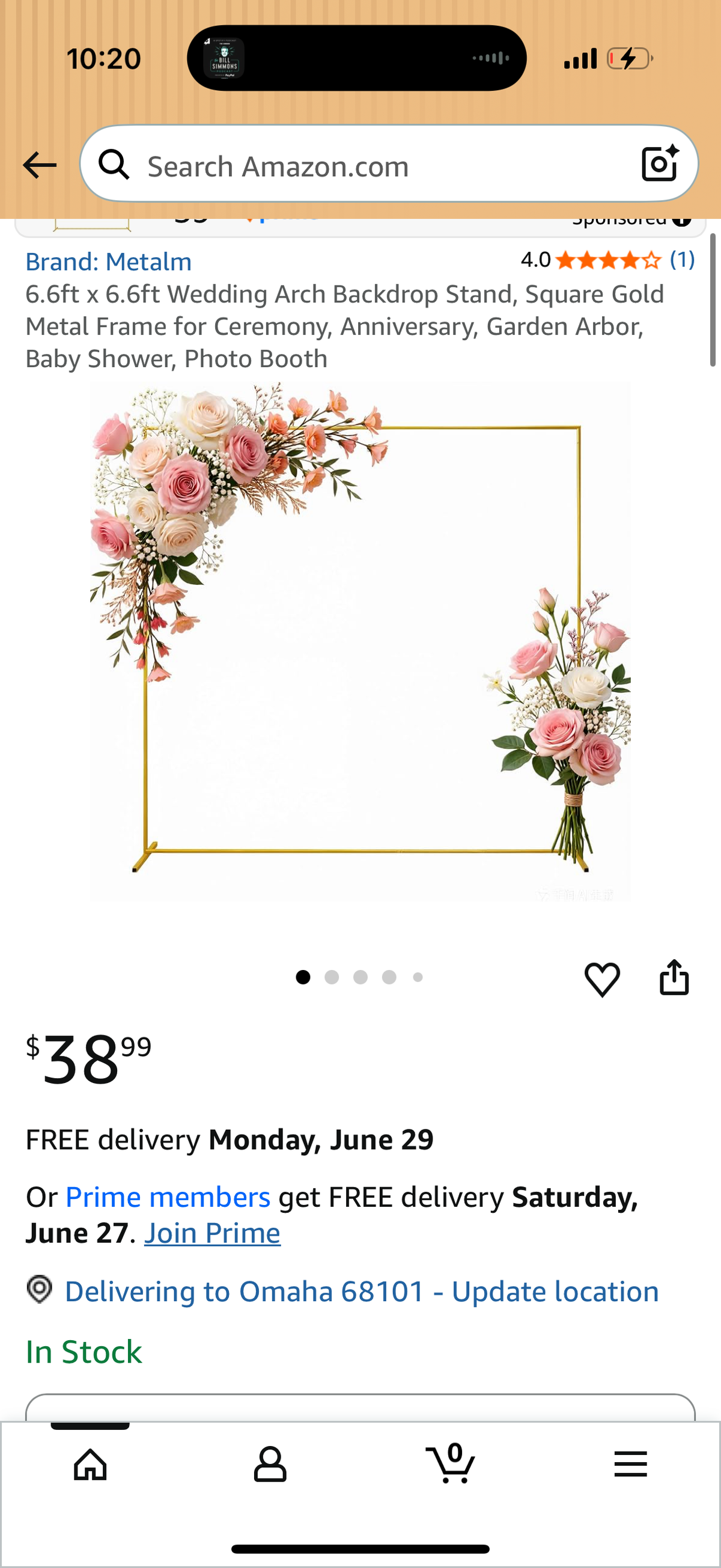 6.6ft x 6.6ft Wedding Square Backdrop Stand, Gold