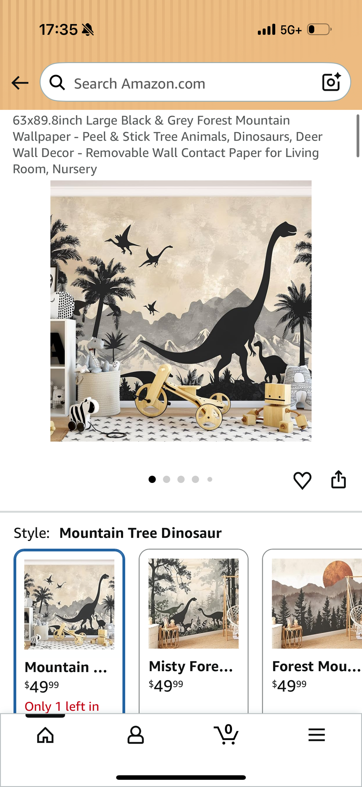 63x89.8inch Large Black & Grey Forest Mountain Wallpaper - Peel & Stick Tree Animals, Dinosaurs, Deer Wall Decor - Removable Wall Contact Paper for Living Room, Nursery
