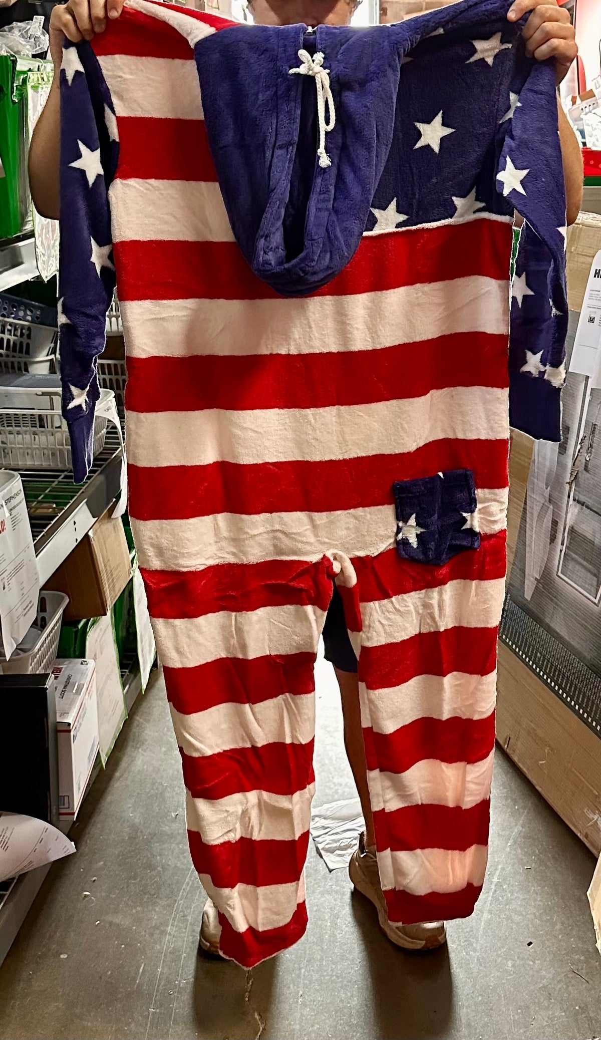 Alexander Del Rossa Warm Fleece One Piece Pajamas, Adult Onesie with Hoodie, American Flag Limited Edition (Size S)