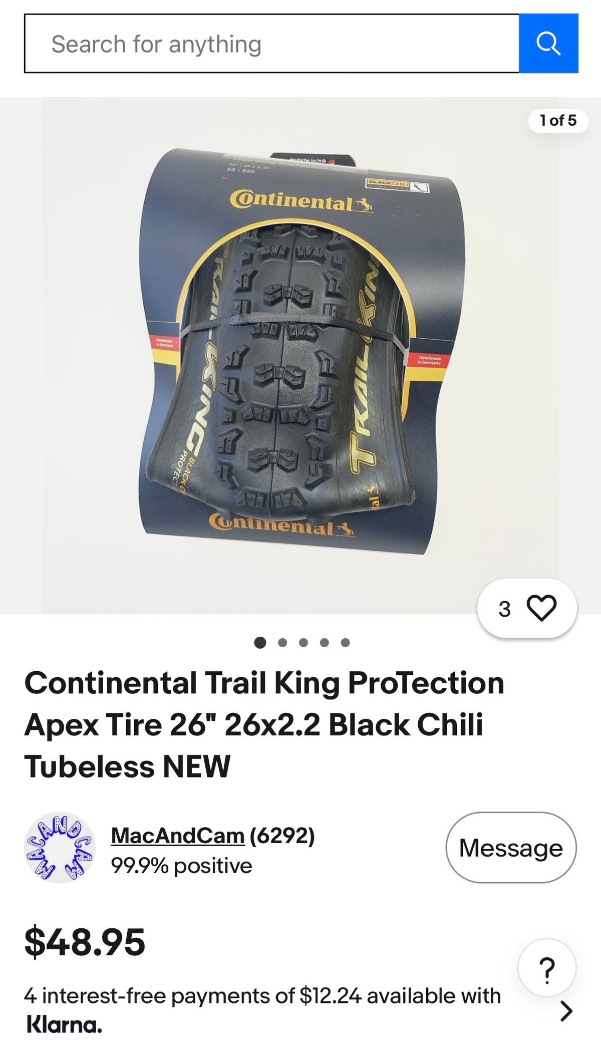 Continental Trail King ProTection Apex Tire 26" 26x2.2 Black Chili Tubeless