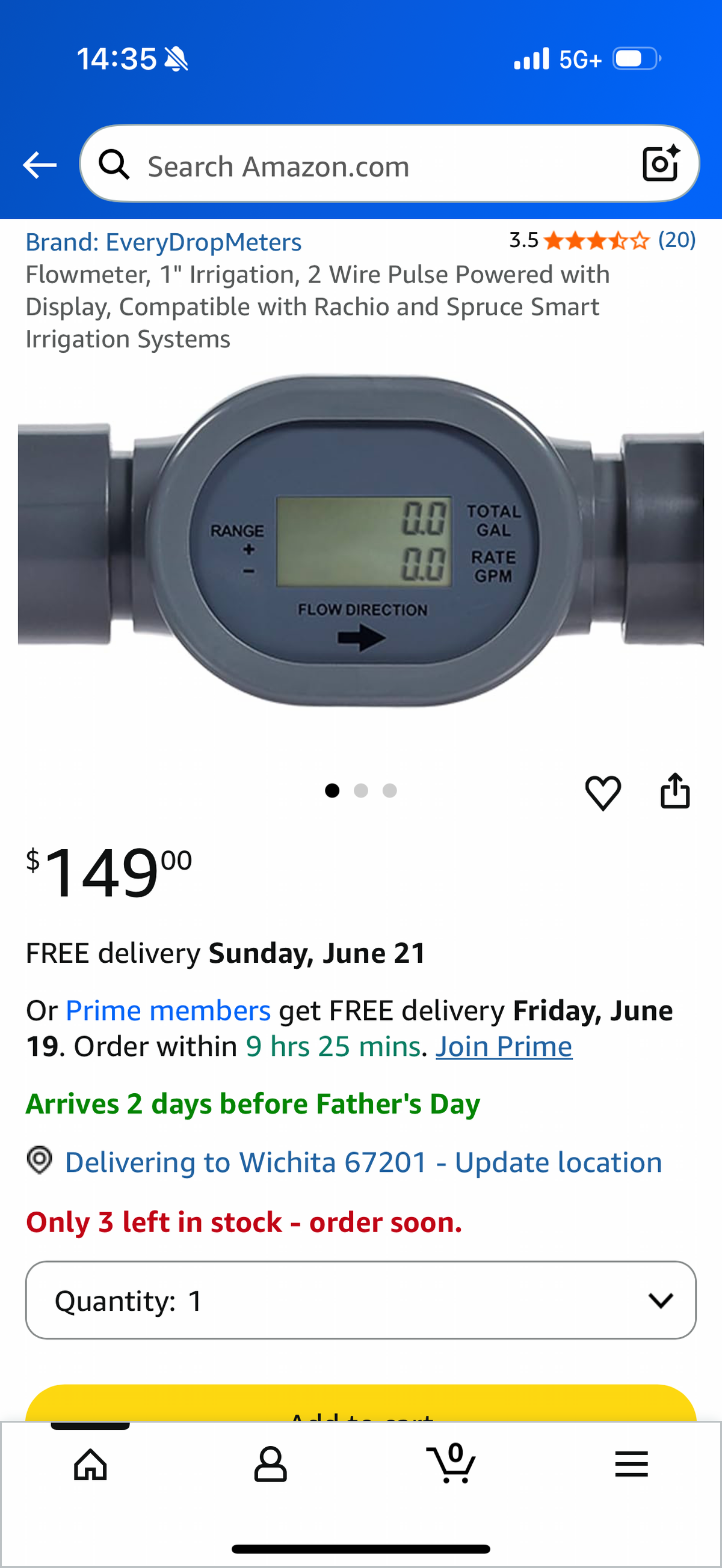 Flowmeter, 1" Irrigation, 2 Wire Pulse Powered with Display, Compatible with Rachio and Spruce Smart Irrigation Systems
