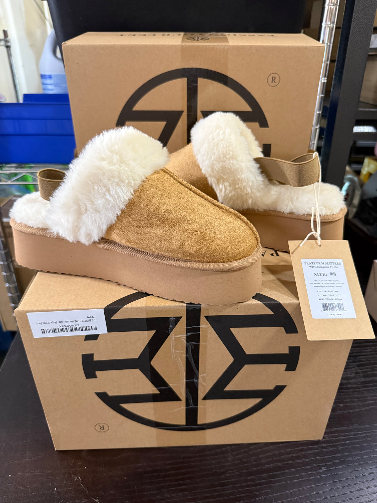 Women's Platform Slippers, Suede Fuzzy Slippers with Strap