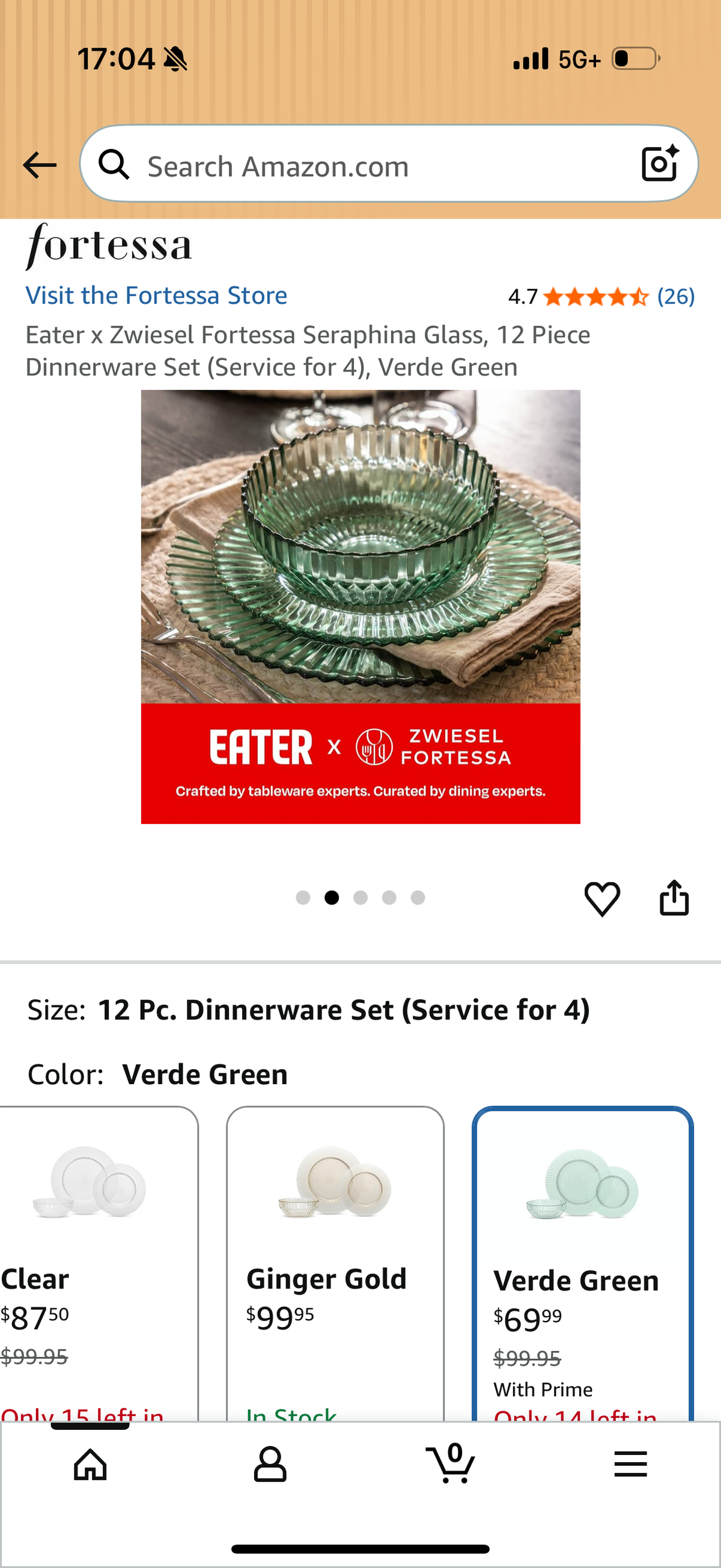 Eater x Zwiesel Fortessa Seraphina Glass, 12 Piece Dinnerware Set (Service for 4), Verde Green