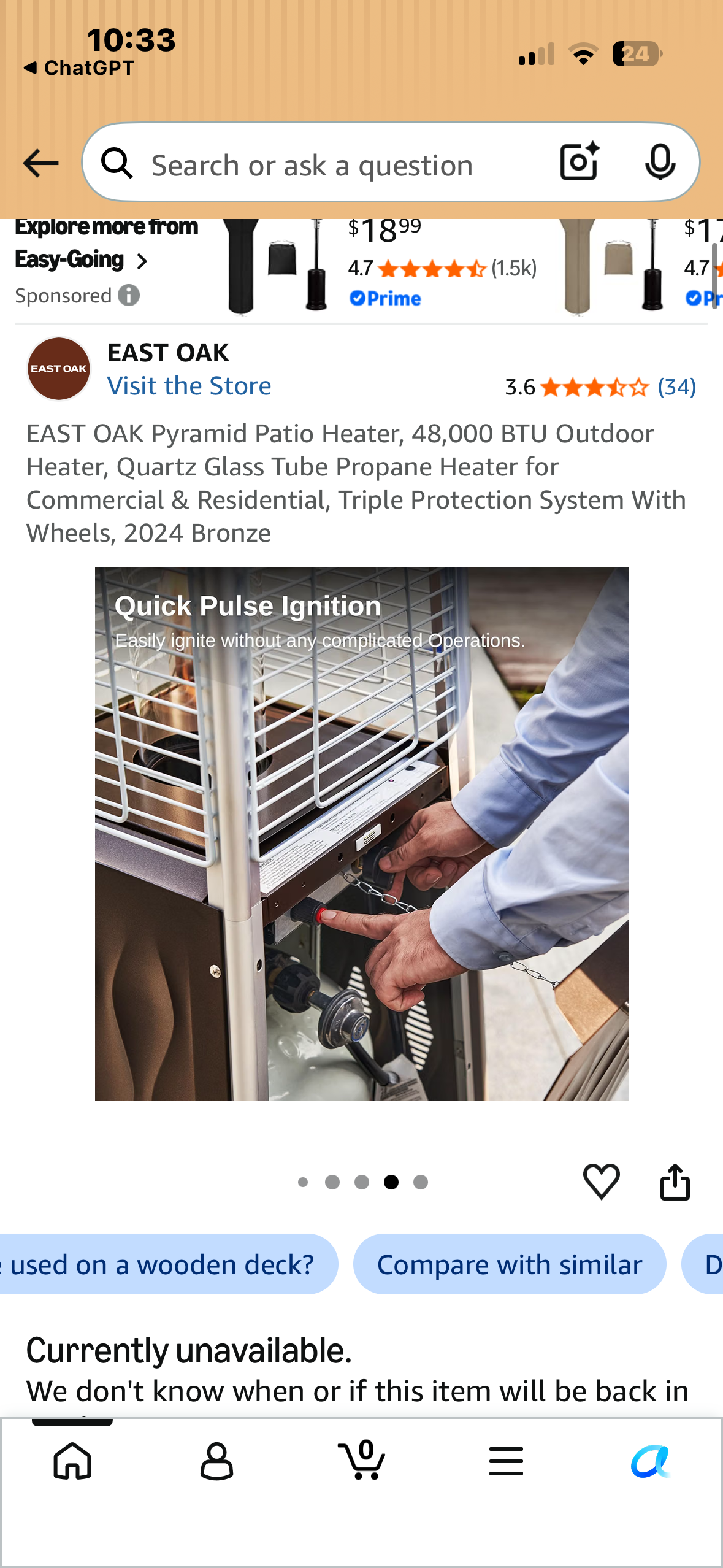 EAST OAK Pyramid Patio Heater, 48,000 BTU Outdoor Heater, Quartz Glass Tube Propane Heater for Commercial & Residential, Triple Protection System With Wheels, Bronze