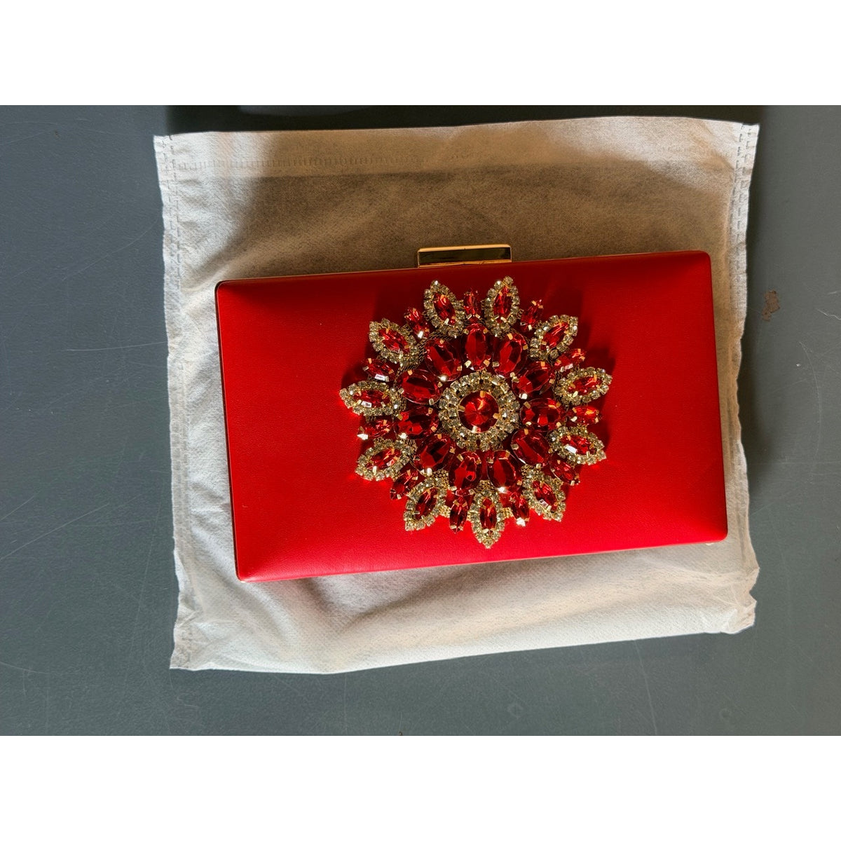 New Red Bejeweled Clutch Purse