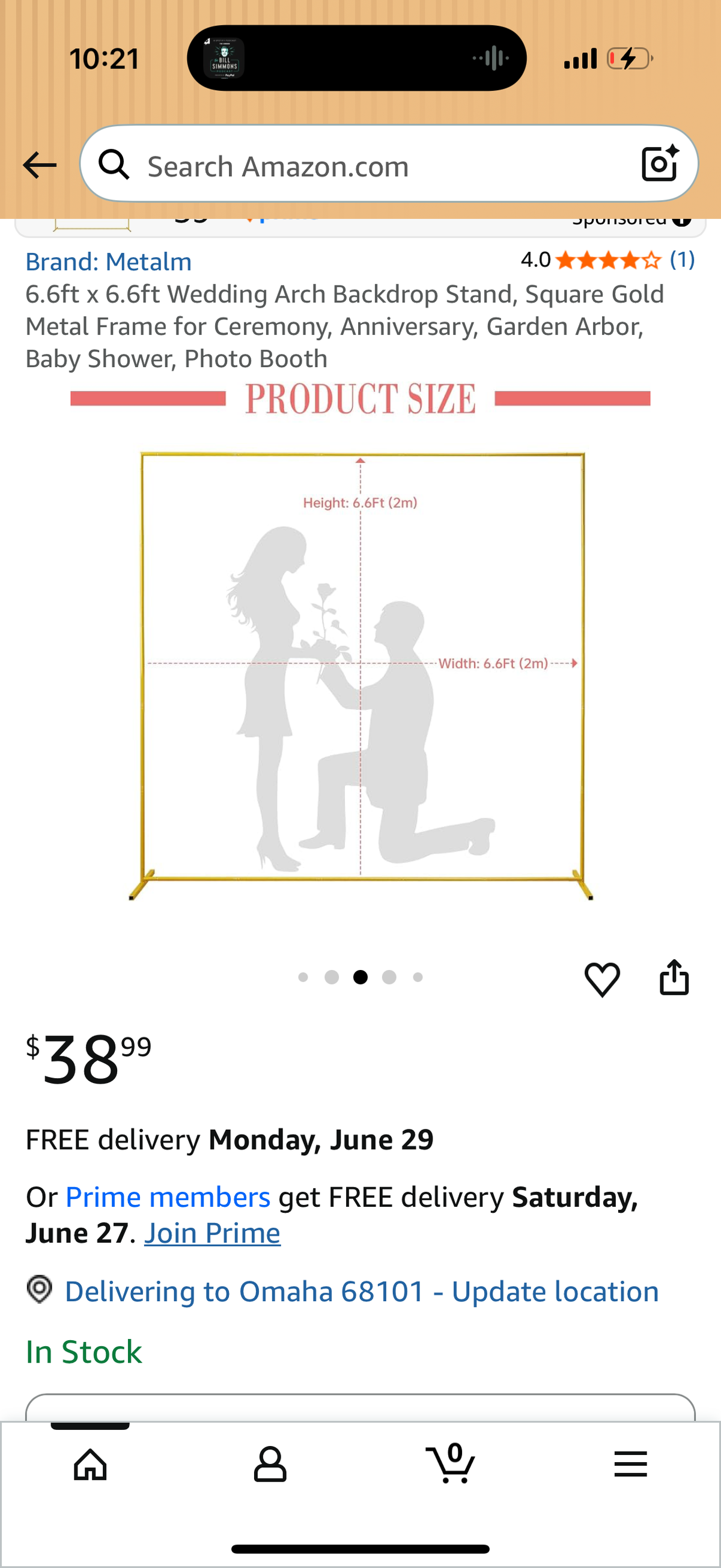 6.6ft x 6.6ft Wedding Square Backdrop Stand, Gold