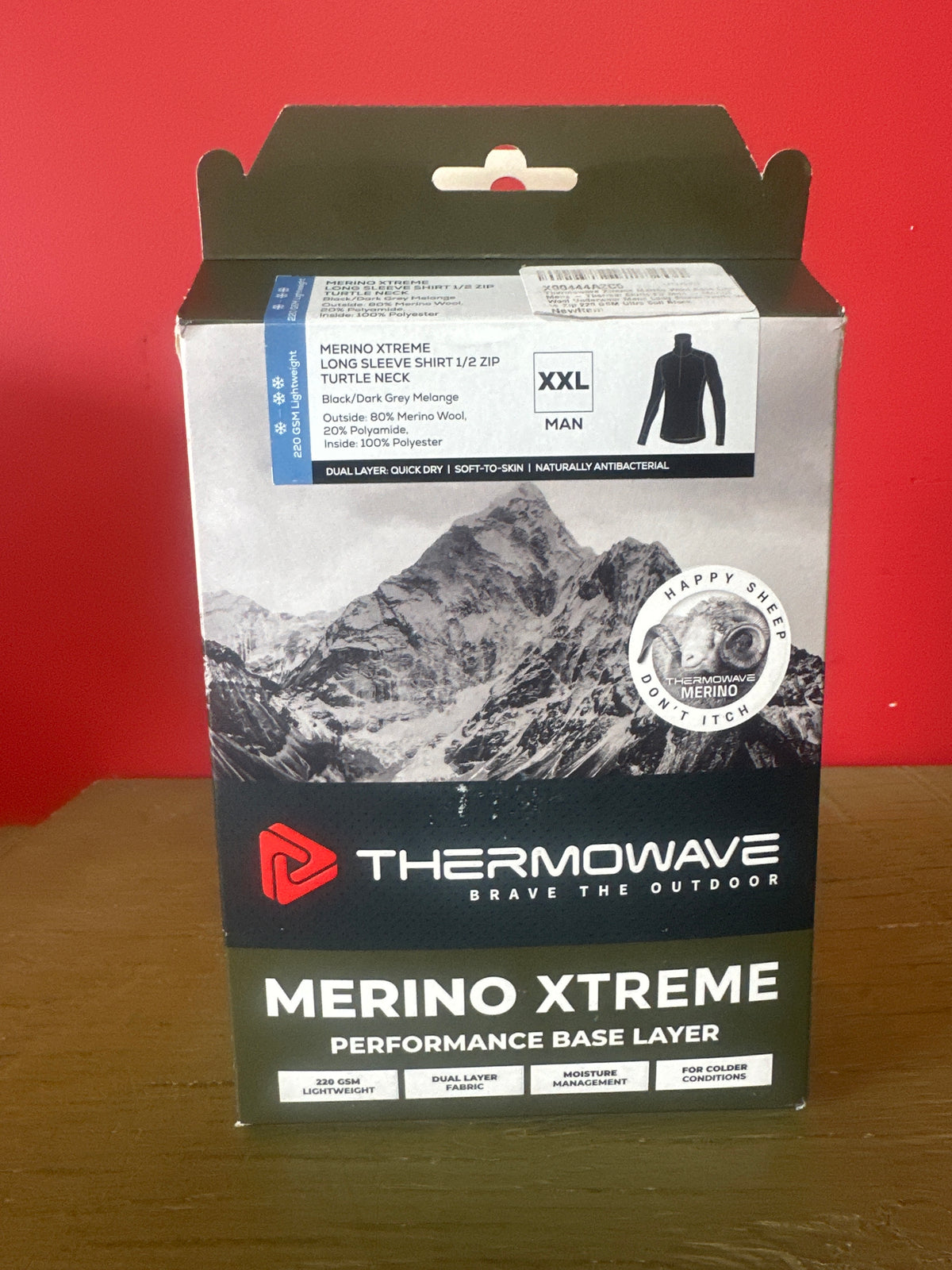 Thermowave Merino Xtreme Performance Base Layer,     Men’s Long Sleeve 1/2 Zip (Size XXL)