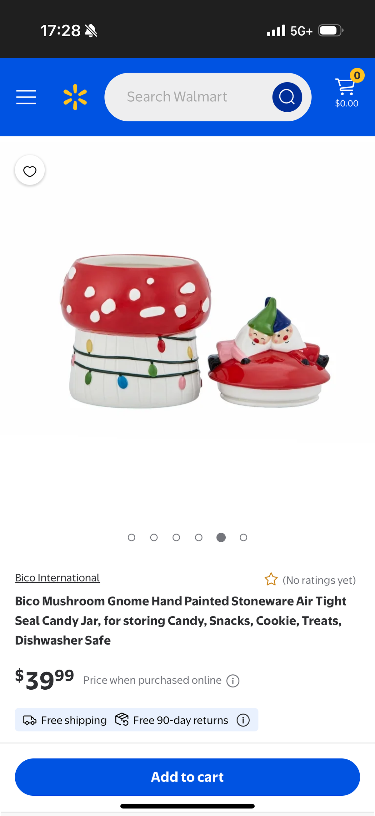 Bico Mushroom Gnome Hand Painted Stoneware Air Tight Seal Candy Jar, for storing Candy, Snacks, Cookie, Treats, Dishwasher Safe