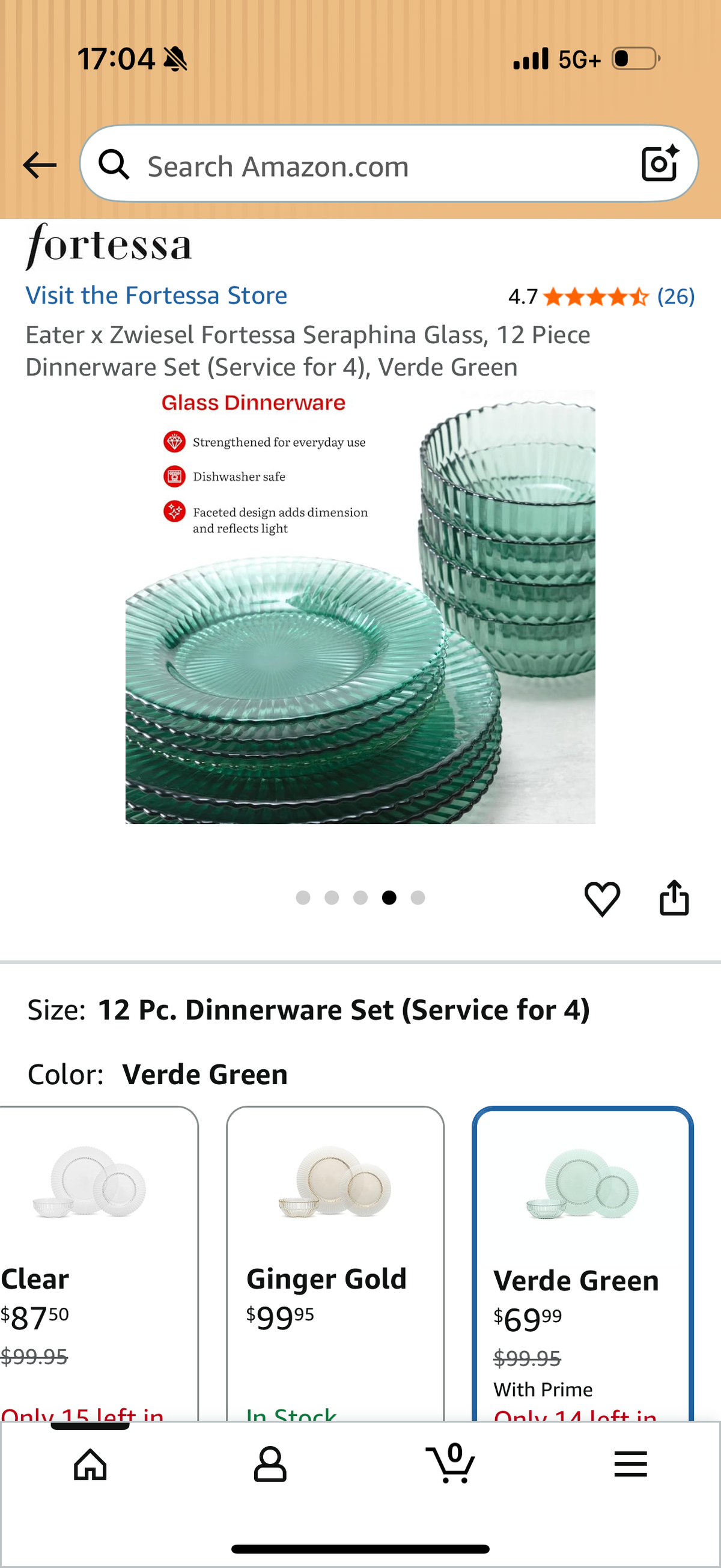 Eater x Zwiesel Fortessa Seraphina Glass, 12 Piece Dinnerware Set (Service for 4), Verde Green