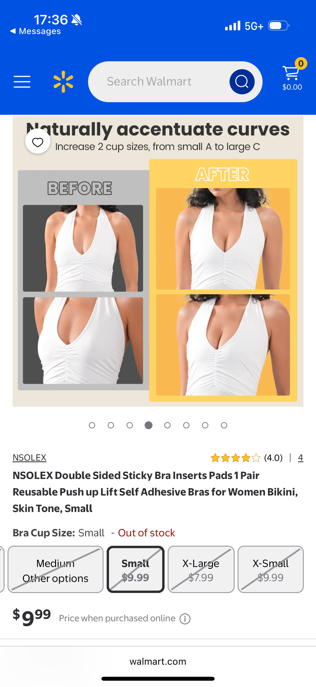 NSOLEX Double Sided Sticky Bra Inserts Pads 1 Pair Reusable Push up Lift Self Adhesive Bras for Women Bikini, Skin Tone, Small