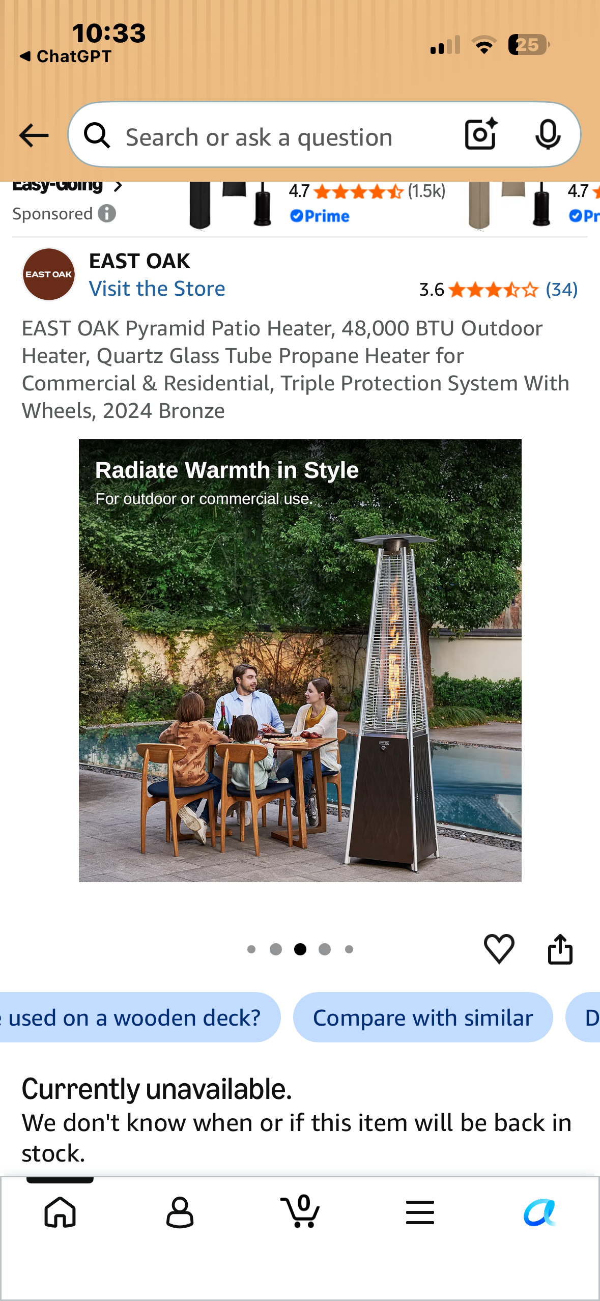 EAST OAK Pyramid Patio Heater, 48,000 BTU Outdoor Heater, Quartz Glass Tube Propane Heater for Commercial & Residential, Triple Protection System With Wheels, Bronze