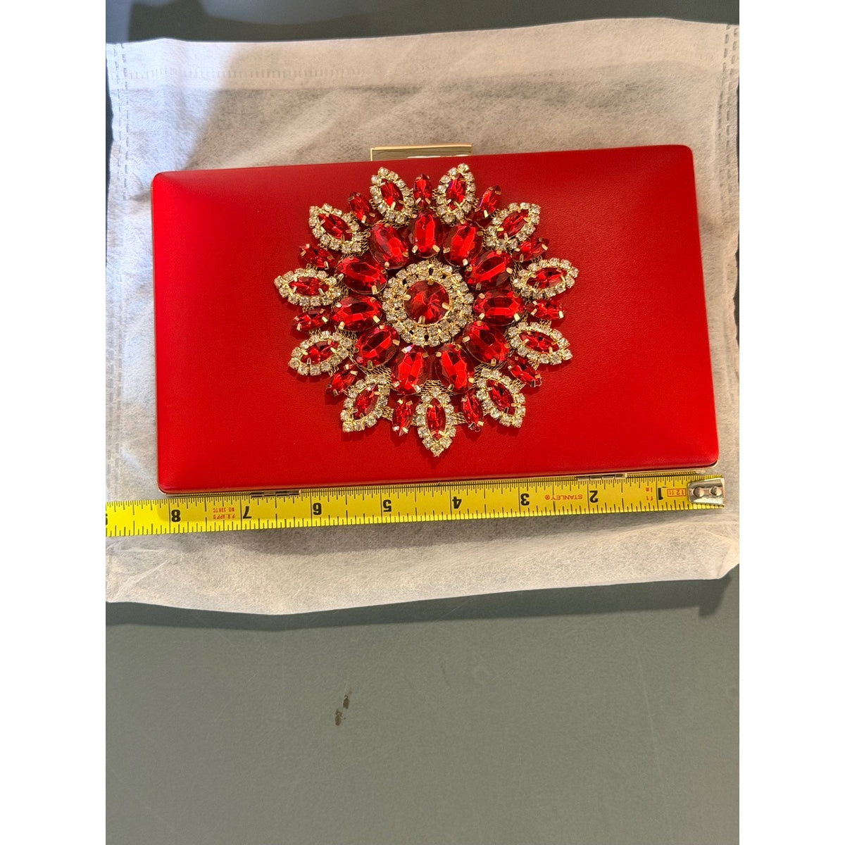 New Red Bejeweled Clutch Purse