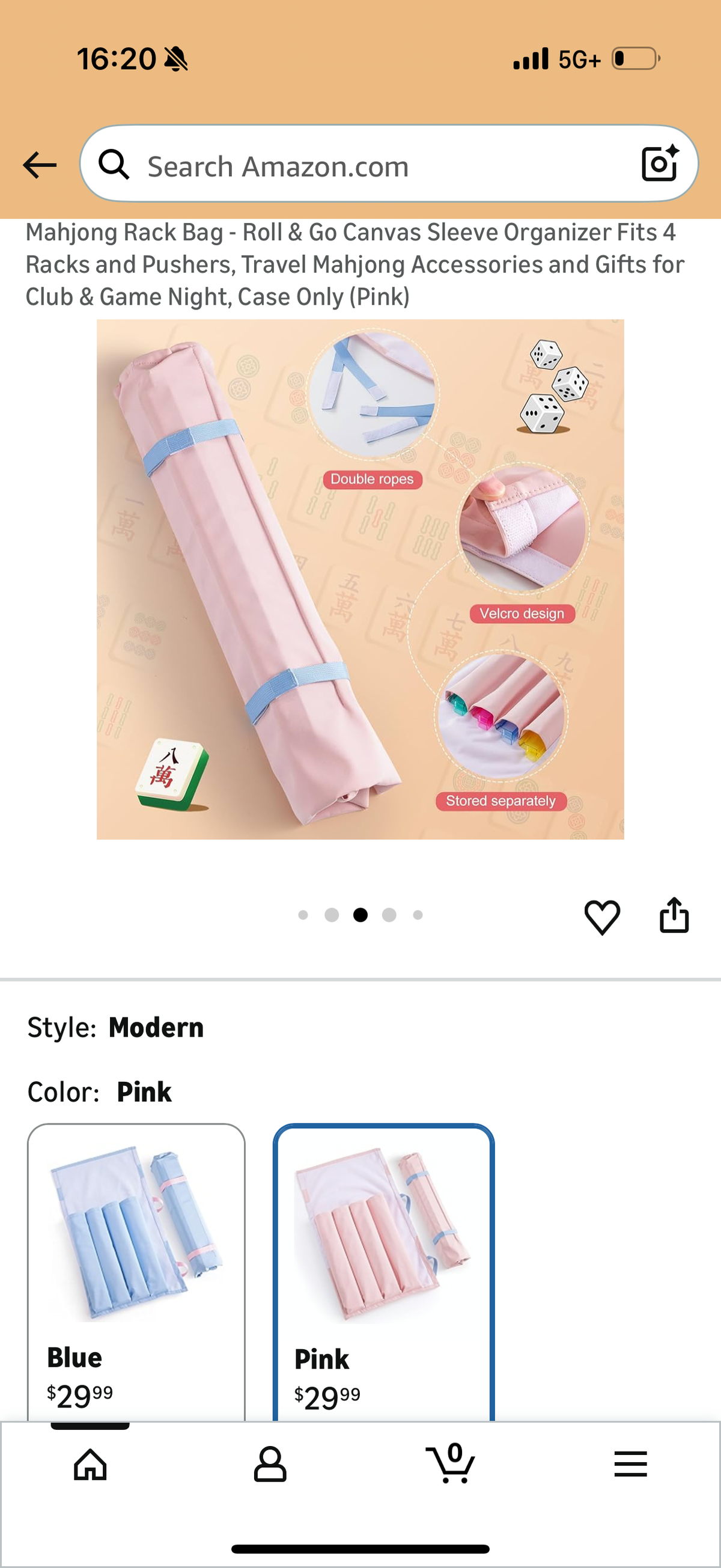 Mahjong Rack Bag - Roll & Go Canvas Sleeve Organizer Fits 4 Racks and Pushers