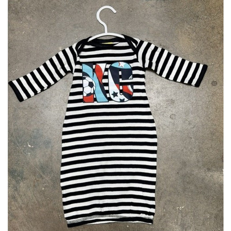 KC Soccer - Kansas City Newborn Cotton Gown Black & White Striped