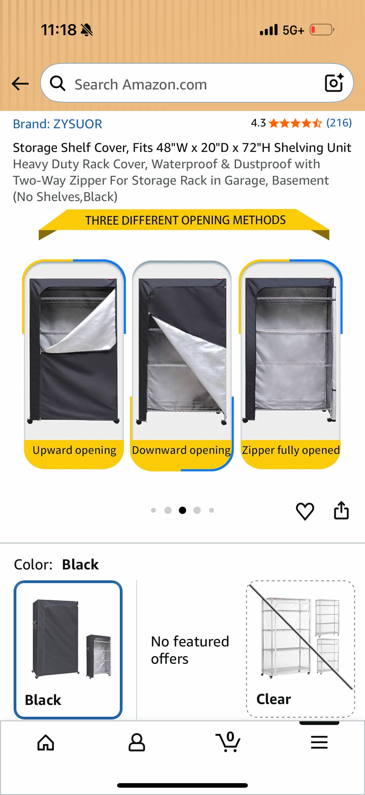 Storage Shelf Cover, Fits 48"W x 20"D x 72"H Shelving Unit Heavy Duty Rack Cover, Waterproof & Dustproof with Two-Way Zipper For Storage Rack in Garage, Basement (No Shelves,Black)