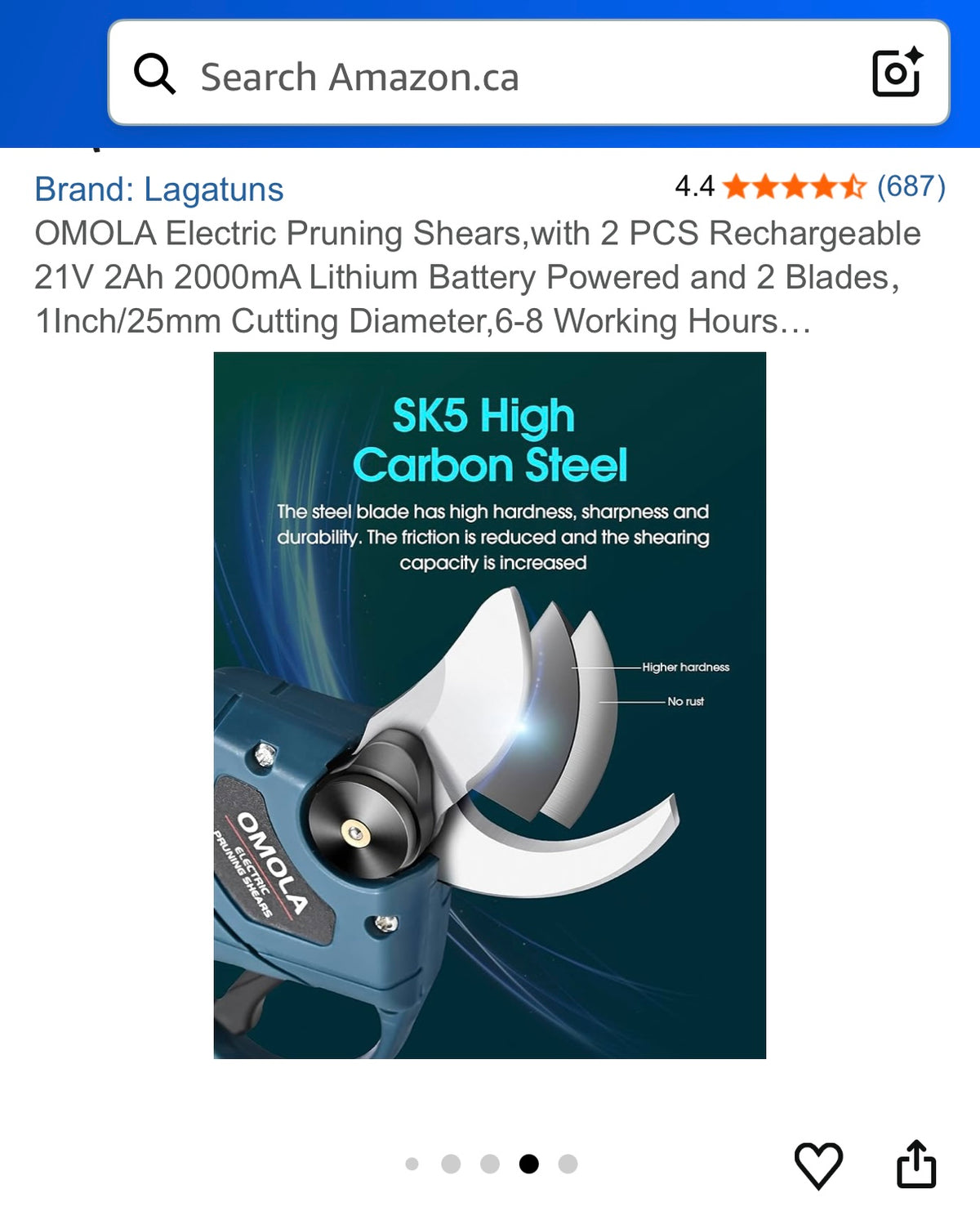 OMOLA Electric Pruning Shears, with 2 PCS Rechargeable 21V 2Ah 2000mA Lithium Battery Powered and 2 Blades, 1Inch/25mm Cutting Diameter, 6-8 Working Hours