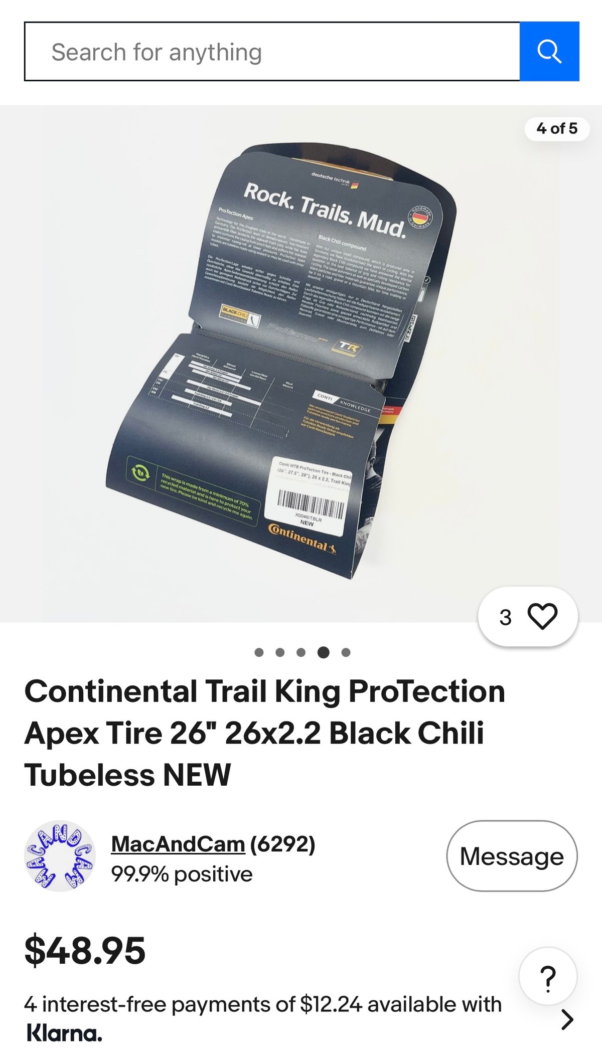 Continental Trail King ProTection Apex Tire 26" 26x2.2 Black Chili Tubeless