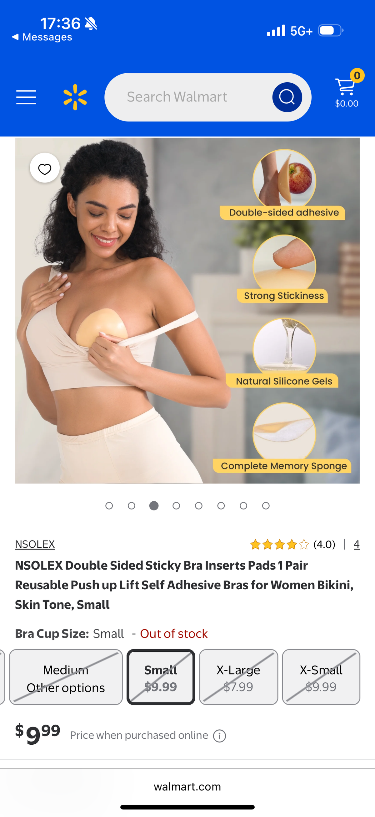 NSOLEX Double Sided Sticky Bra Inserts Pads 1 Pair Reusable Push up Lift Self Adhesive Bras for Women Bikini, Skin Tone, Small