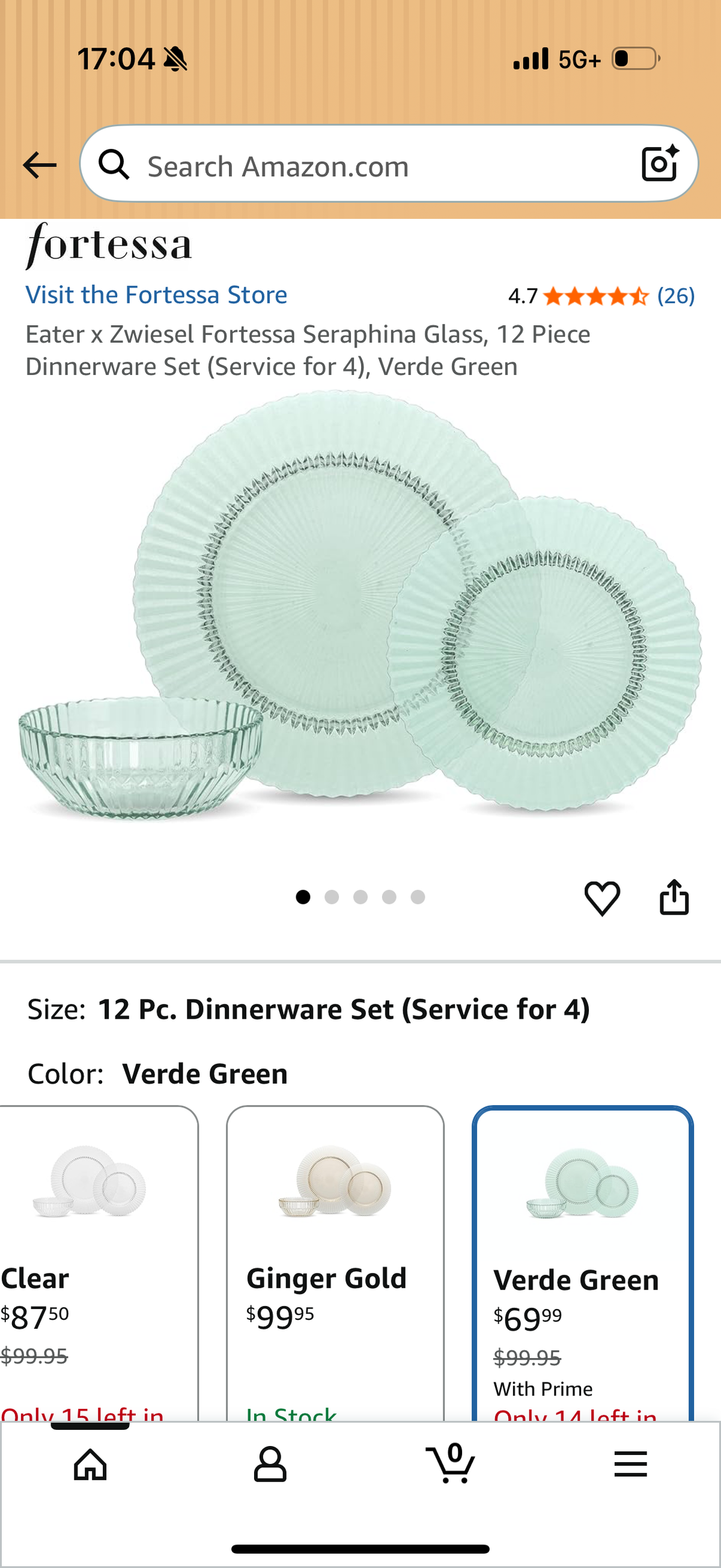 Eater x Zwiesel Fortessa Seraphina Glass, 12 Piece Dinnerware Set (Service for 4), Verde Green
